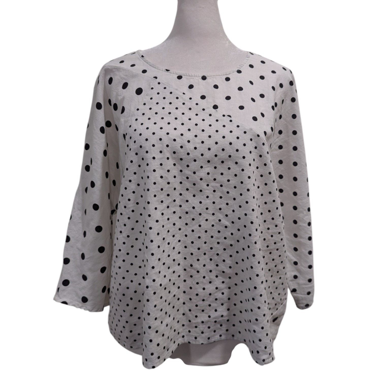 Other For Cynthia Linen White Polka Dot Patchwork Dolman Top Small Size S / US 4 / IT 40 - 1 Thumbnail