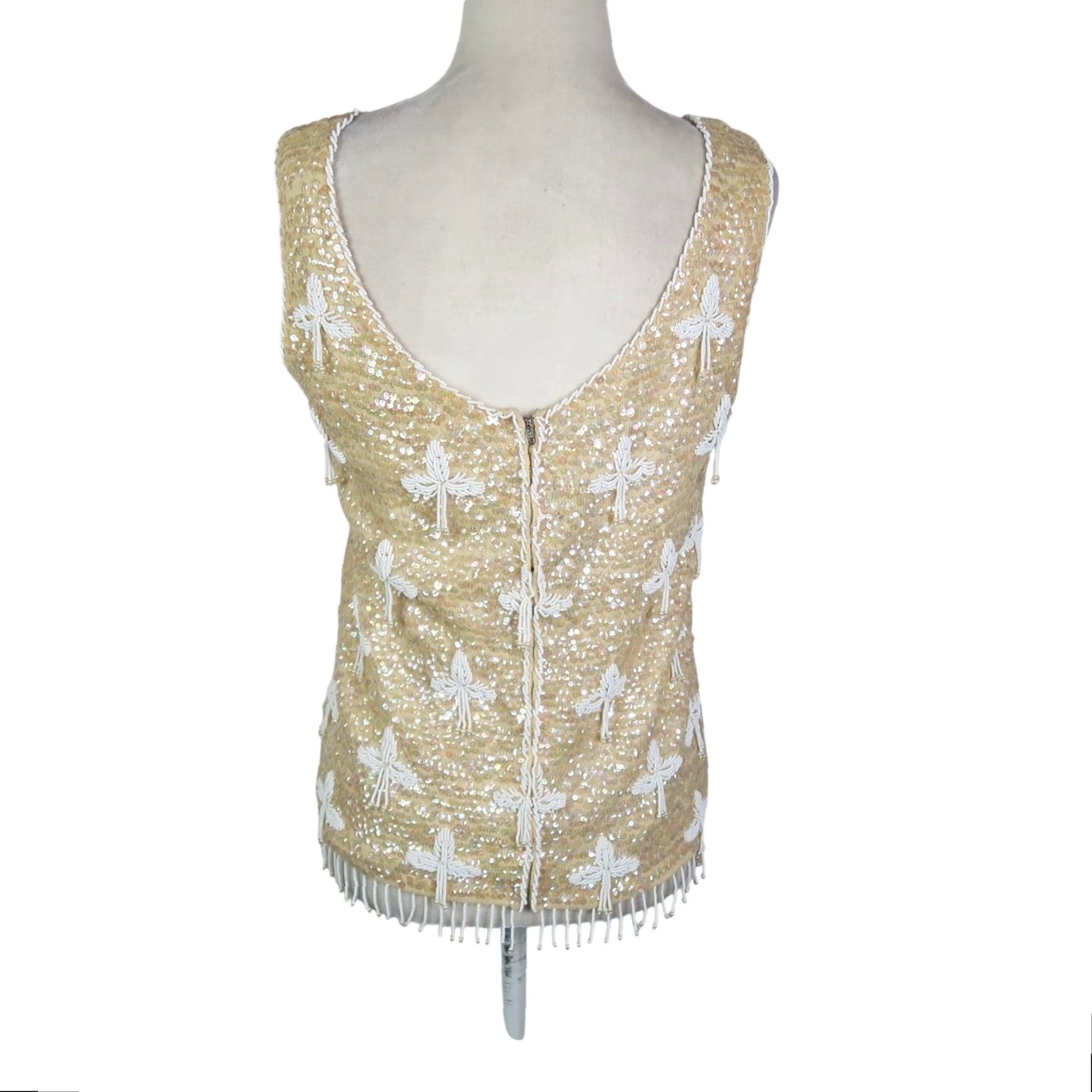 Vintage VINTAGE Regalia Imports Yellow Iridescent Sequin Beaded Fringe Tassel Top S Blouse Sleeveless Wool 60s Women Party/Cocktail Fringe Sequin 60s Womens S Size S / US 4 / IT 40 - 4 Thumbnail