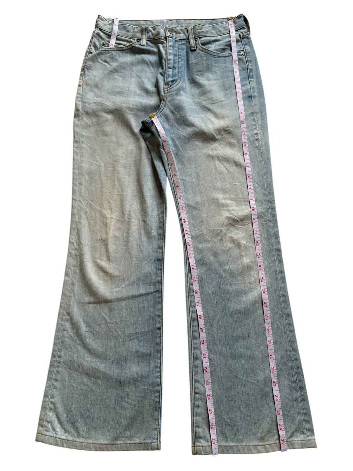 Japanese Brand × Marni × Uniqlo Vintage Japanese Uniqlo Stone Wash Patched Flare Jeans Size 28" / US 6 / IT 42 - 13 Thumbnail