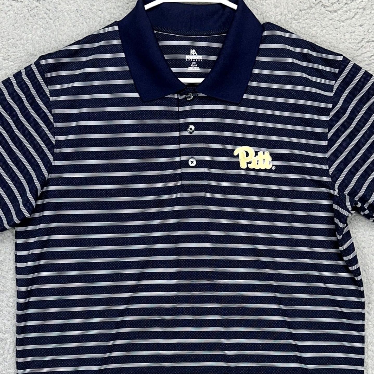 Vintage Knights Apparel Polo Shirt Men Large Navy White Stripe Rugby Short Sleeve Collared Breathable Pockets Size US L / EU 52-54 / 3 - 2 Thumbnail
