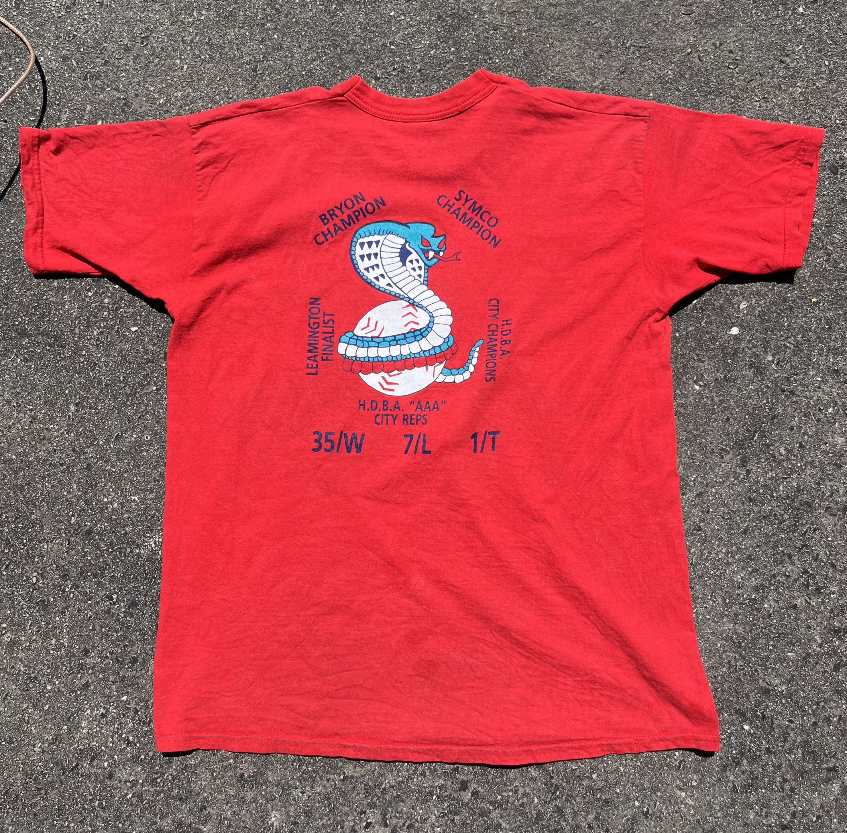 Fruit Of The Loom VINTAGE 90s Local Baseball T-Shirt - KING COBRA Size US XL / EU 56 / 4 - 1 Thumbnail