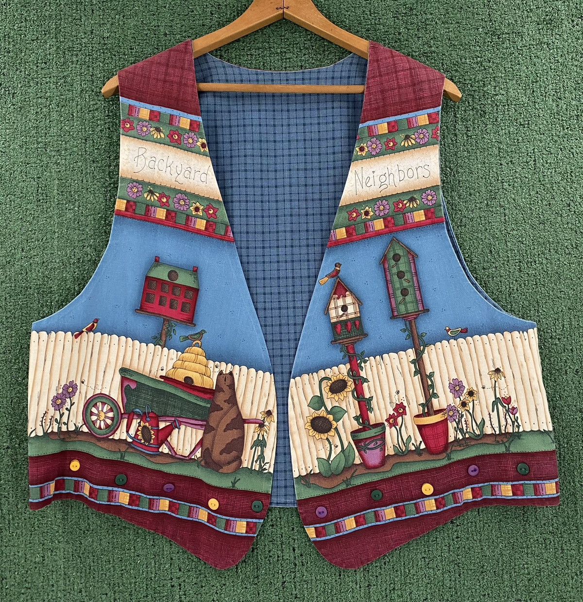 Vintage VTG 90’s Handmade Backyard Friends Cats Double Sided Vest XL Size XL / US 12-14 / IT 48-50 - 1 Thumbnail