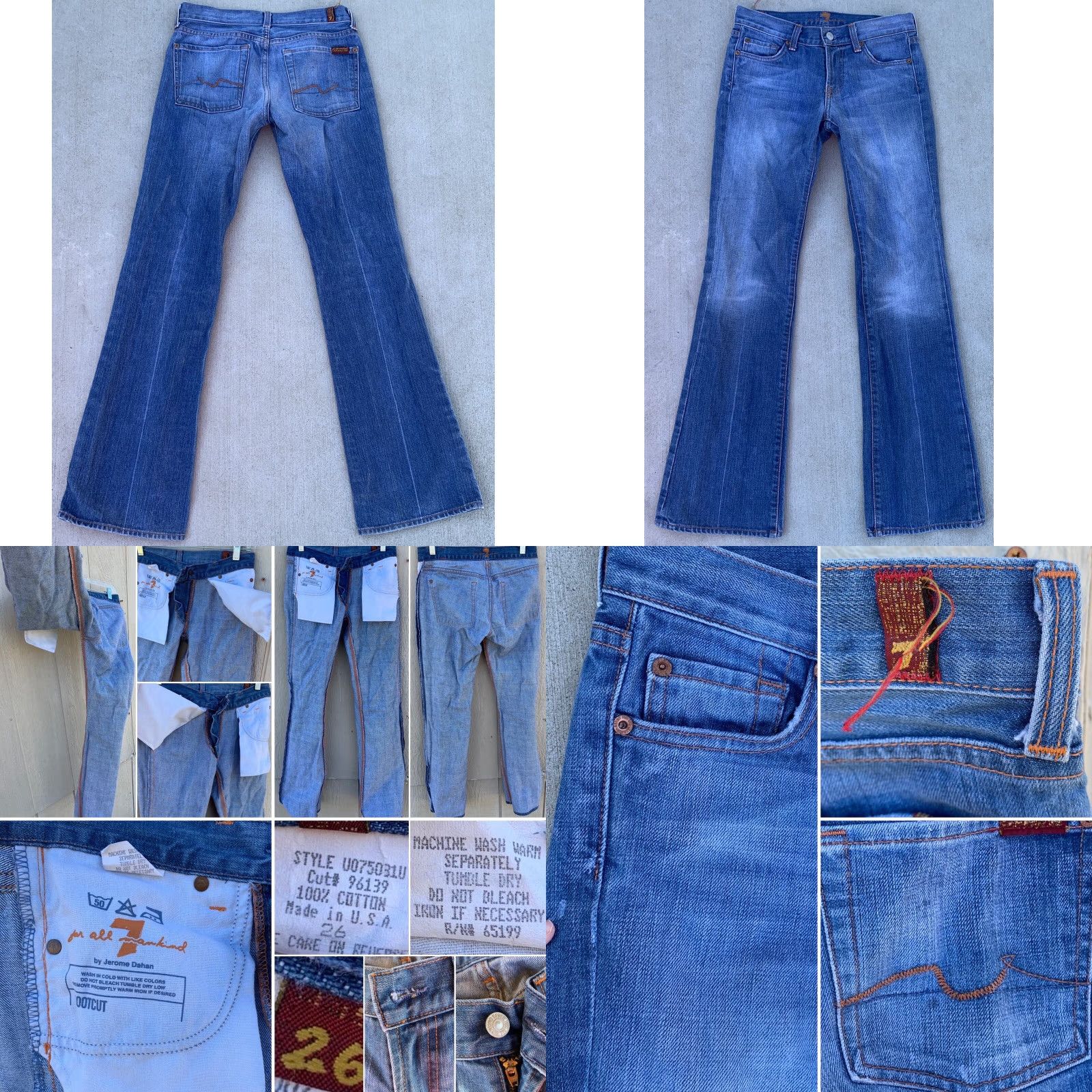 7 For All Mankind VINTAGE 7 For All Mankind Bootcut Jeans Made In USA 100% Cotton Size 26 Women Blue Denim Distressed Size 26" / US 2 / IT 38 - 8 Thumbnail