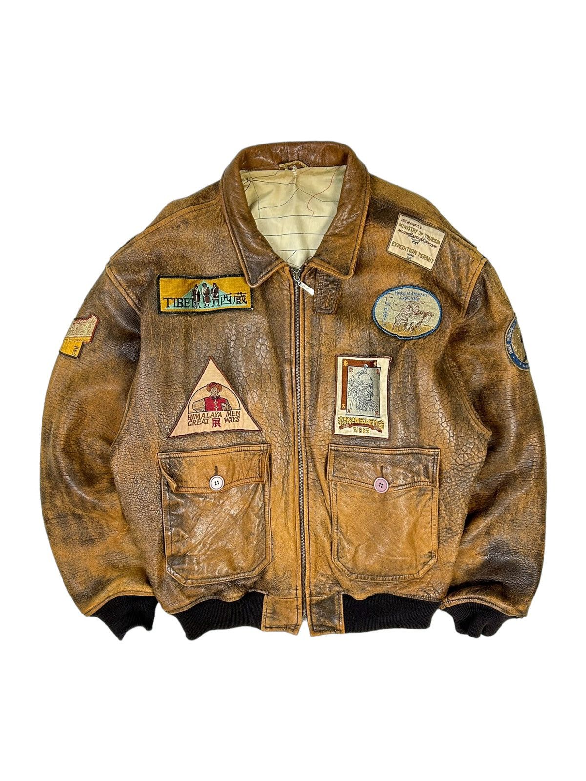 image of Vintage Aviator Leather Jacket Flight Top Gun Avirex Style in Brown, Men's (Size XL)