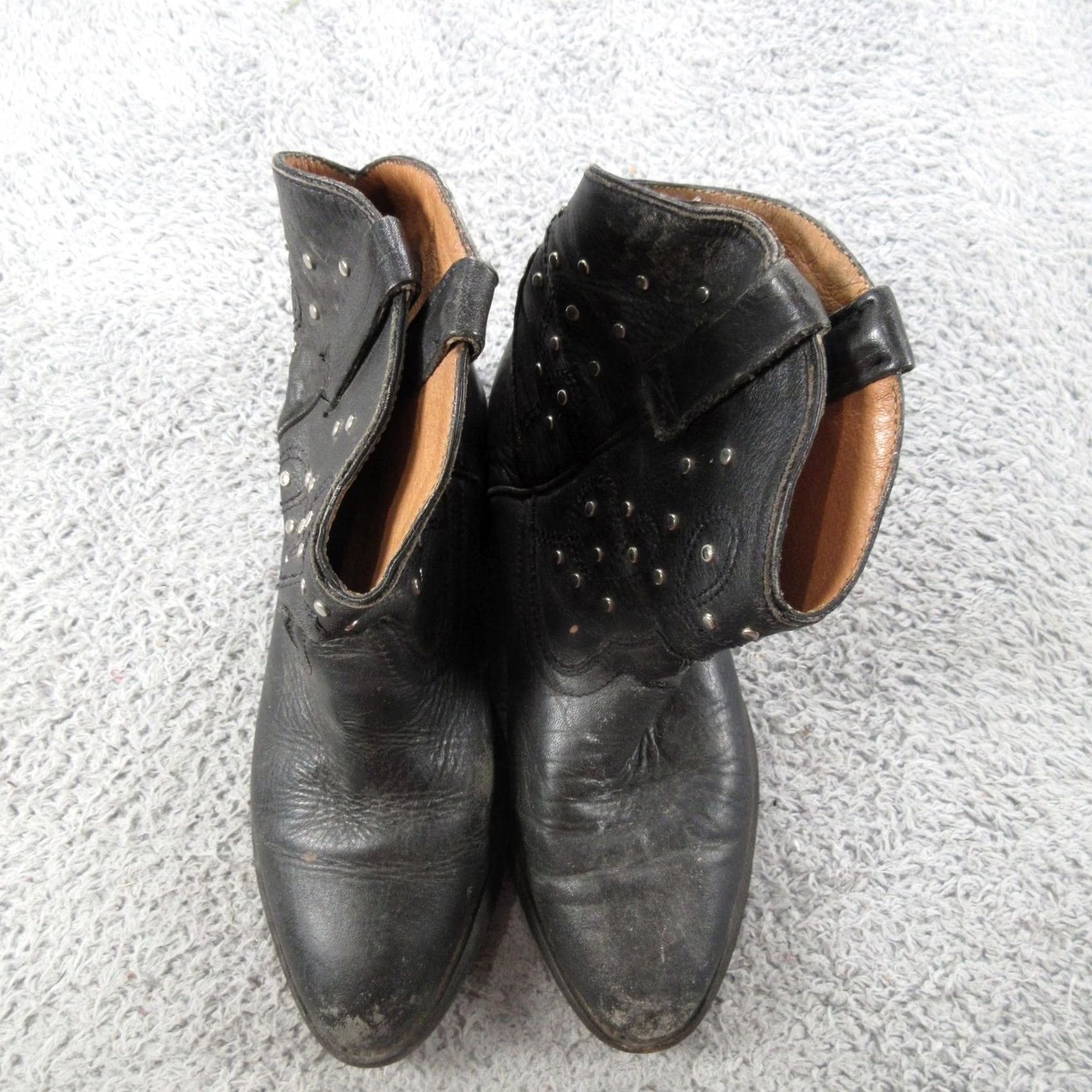 Vintage Cozumel Boots Womens 7.5 Black Leather Studded Ankle Western Block Heel Size US 8 / IT 38 - 5 Thumbnail