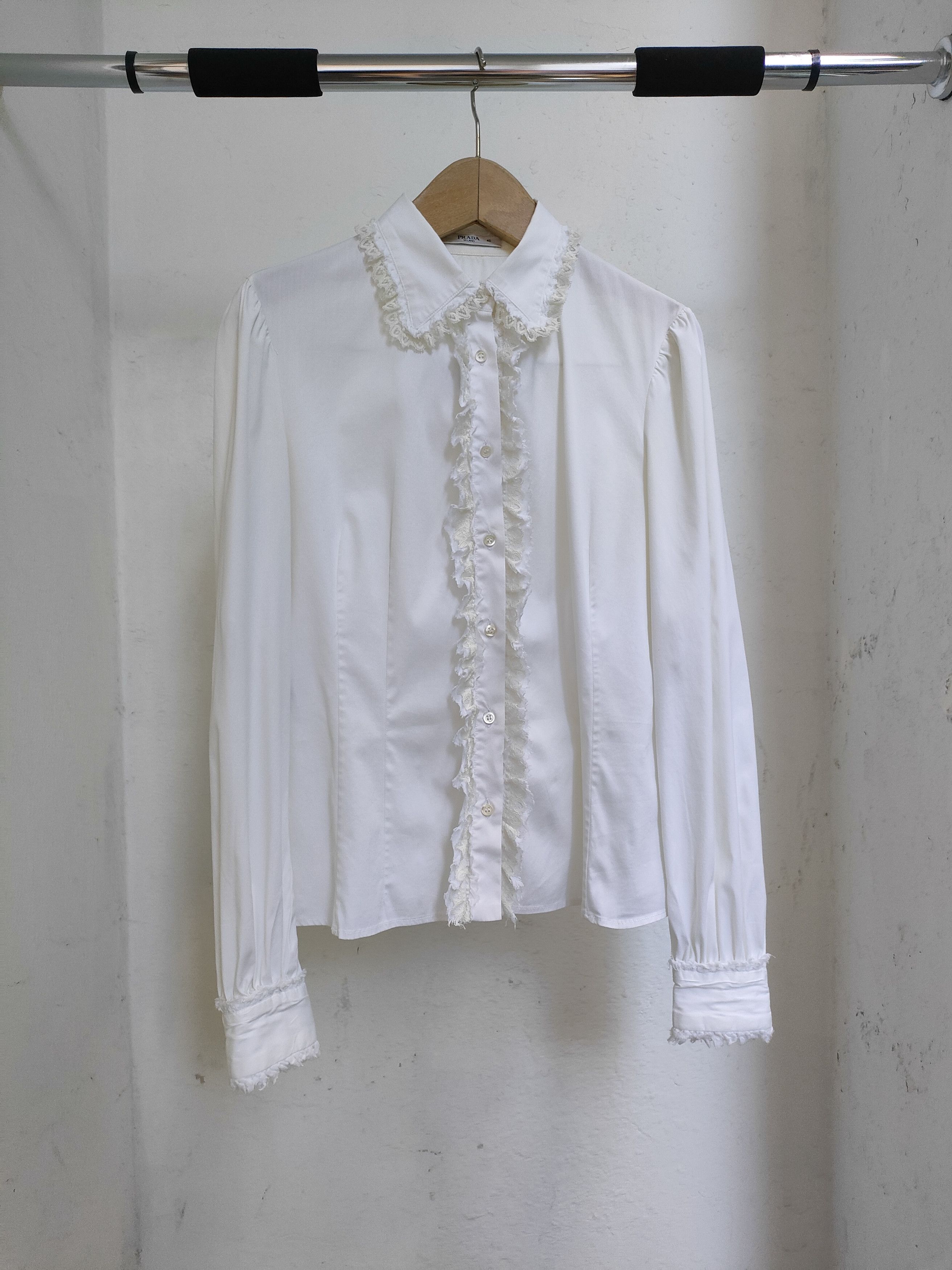 Prada 2010 Prada Lace Ruffle Embellished White Shirt Size S / US 4 / IT 40 - 1 Thumbnail