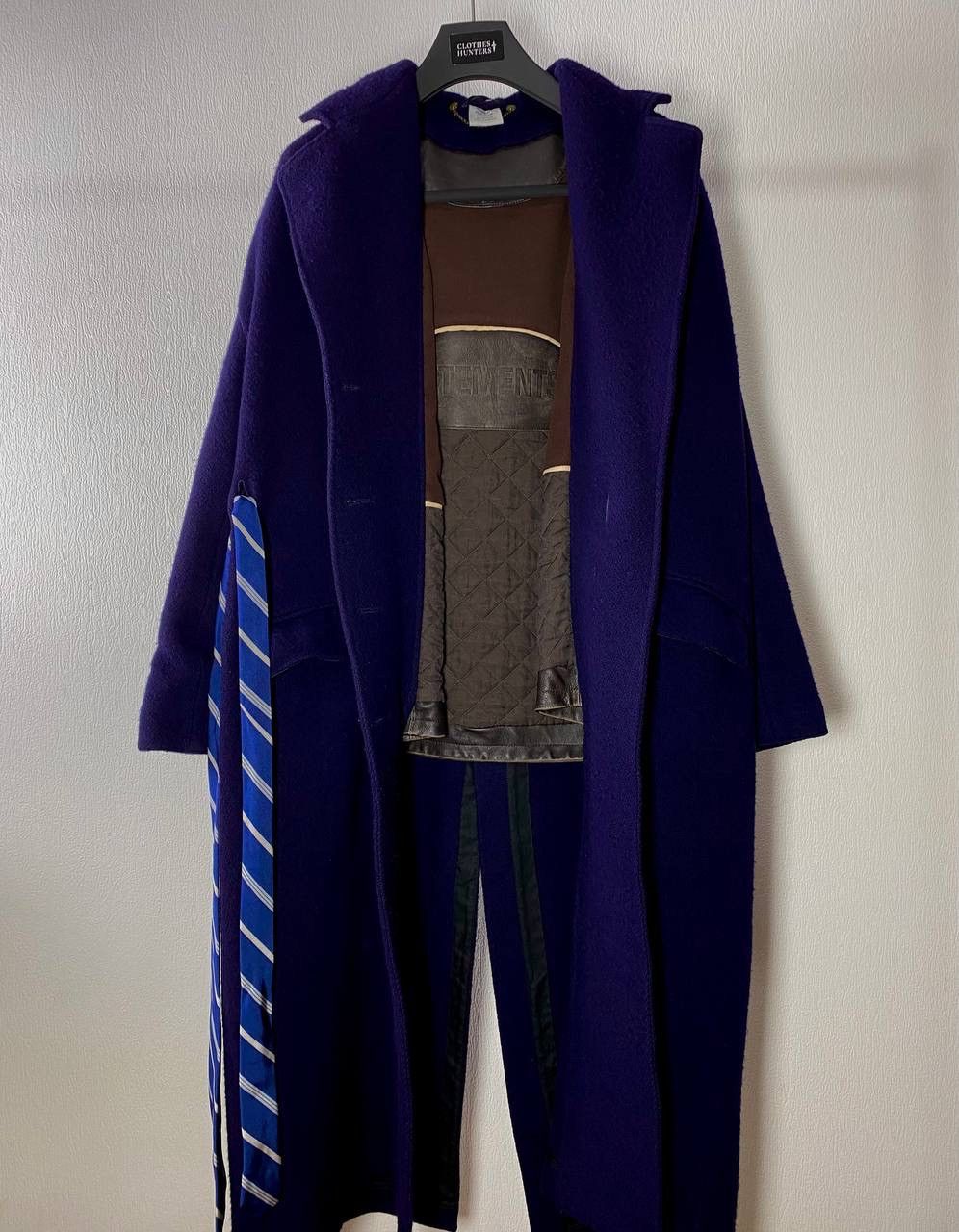 image of Vetements Vagabond Tie Wool Coat Oversize in Blue, Men's (Size Small)