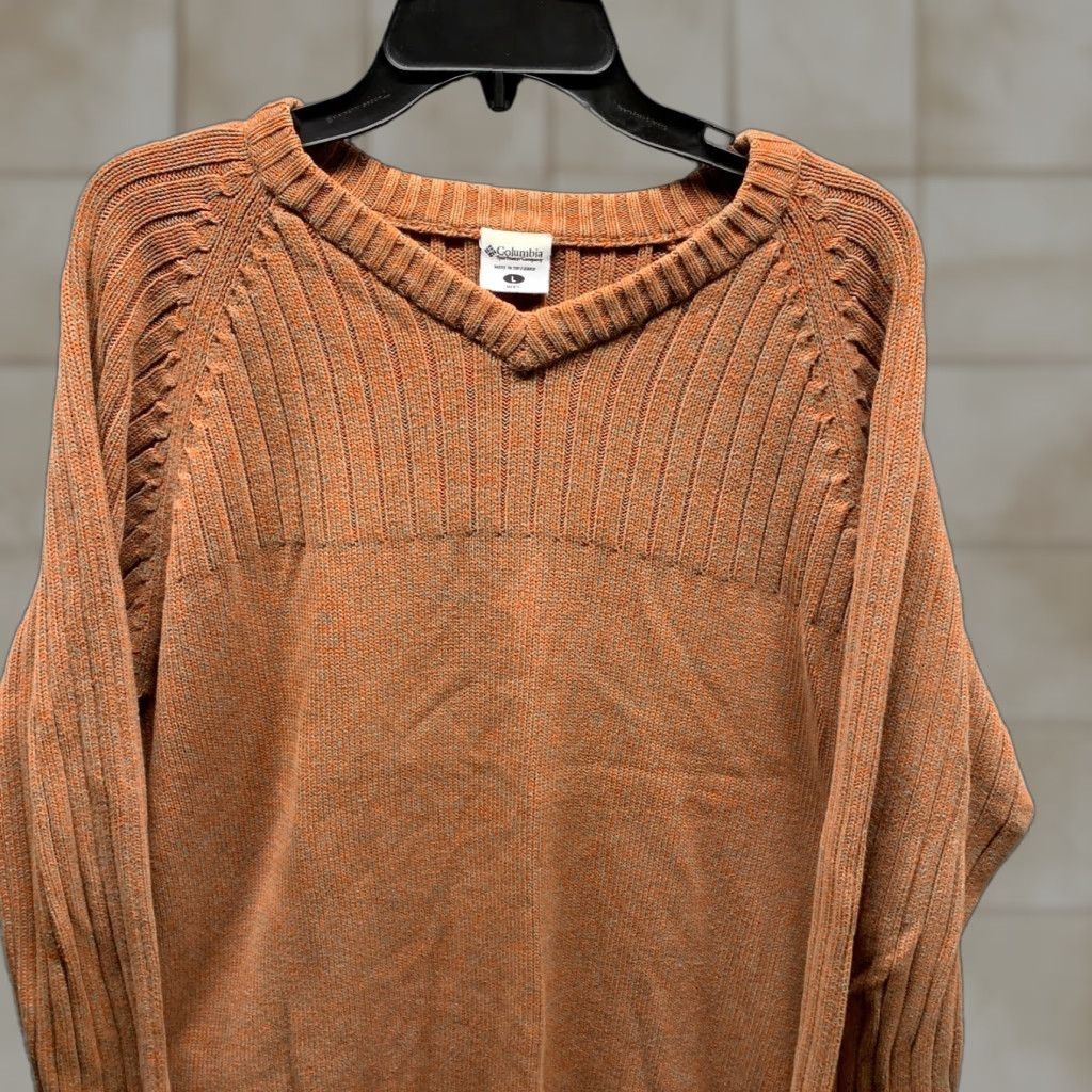 Vintage Columbia Sweater Mens Pullover Knit V-Neck Cotton Army Brown XL? Wait. Size US L / EU 52-54 / 3 - 1 Thumbnail