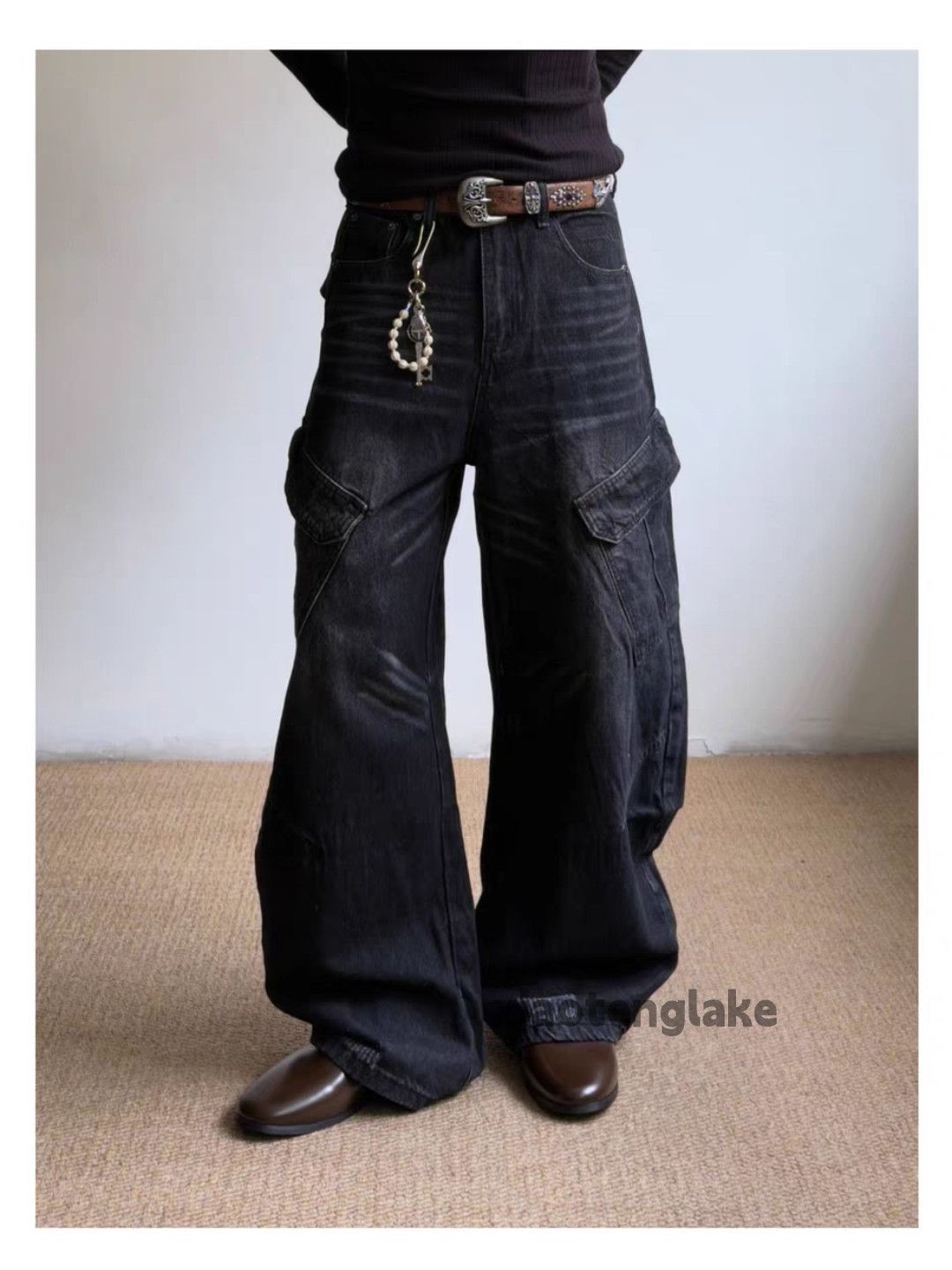 【QUALISARTIFPEREO】DIRTY BAGGY PANTS zx vintage washed faded loose baggy cargo flared jeans