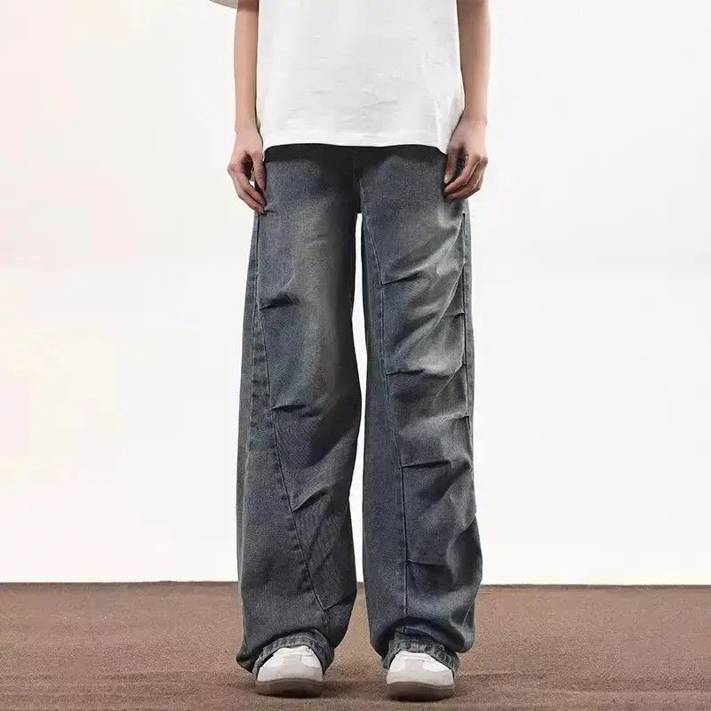 Japanese Brand Irregularly pleated baggy wide-leg jeans Size US 32 / EU 48 - 6 Thumbnail