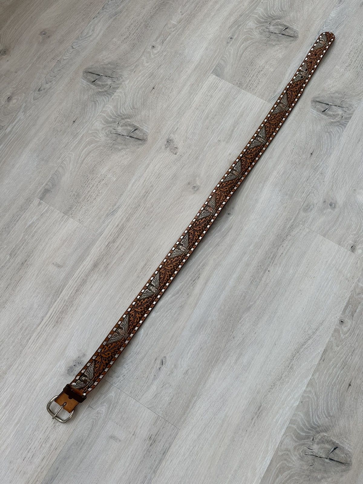 Leather × Vintage Vintage Leather Belt Y2K Rhinestones Punk Western Eagles Size 34 - 7 Thumbnail
