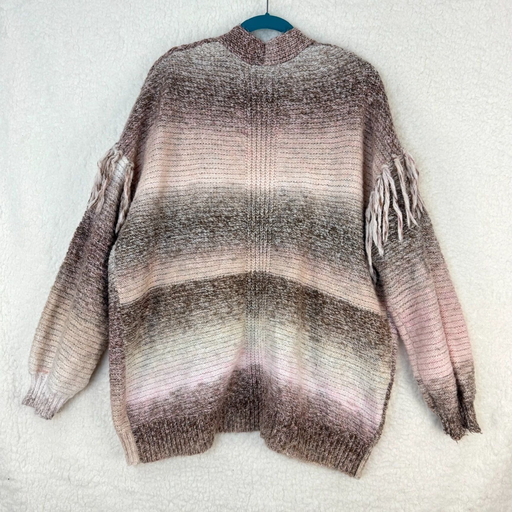 Frye Frye and Co. Cardigan Sweater Womens Large Pink Ombre Long Sleeve Knit Fringe Size L / US 10 / IT 46 - 8 Thumbnail