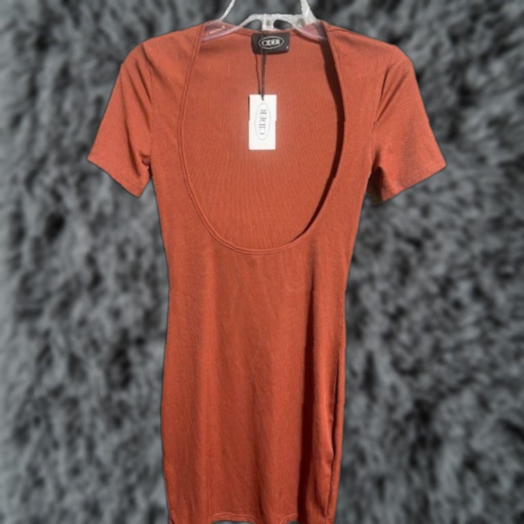 Cider Cider Dress Womens S Knit Bodycon Scoop Neck Short Sleeve Brown Size 28" / US 6 / IT 42 - 1 Thumbnail