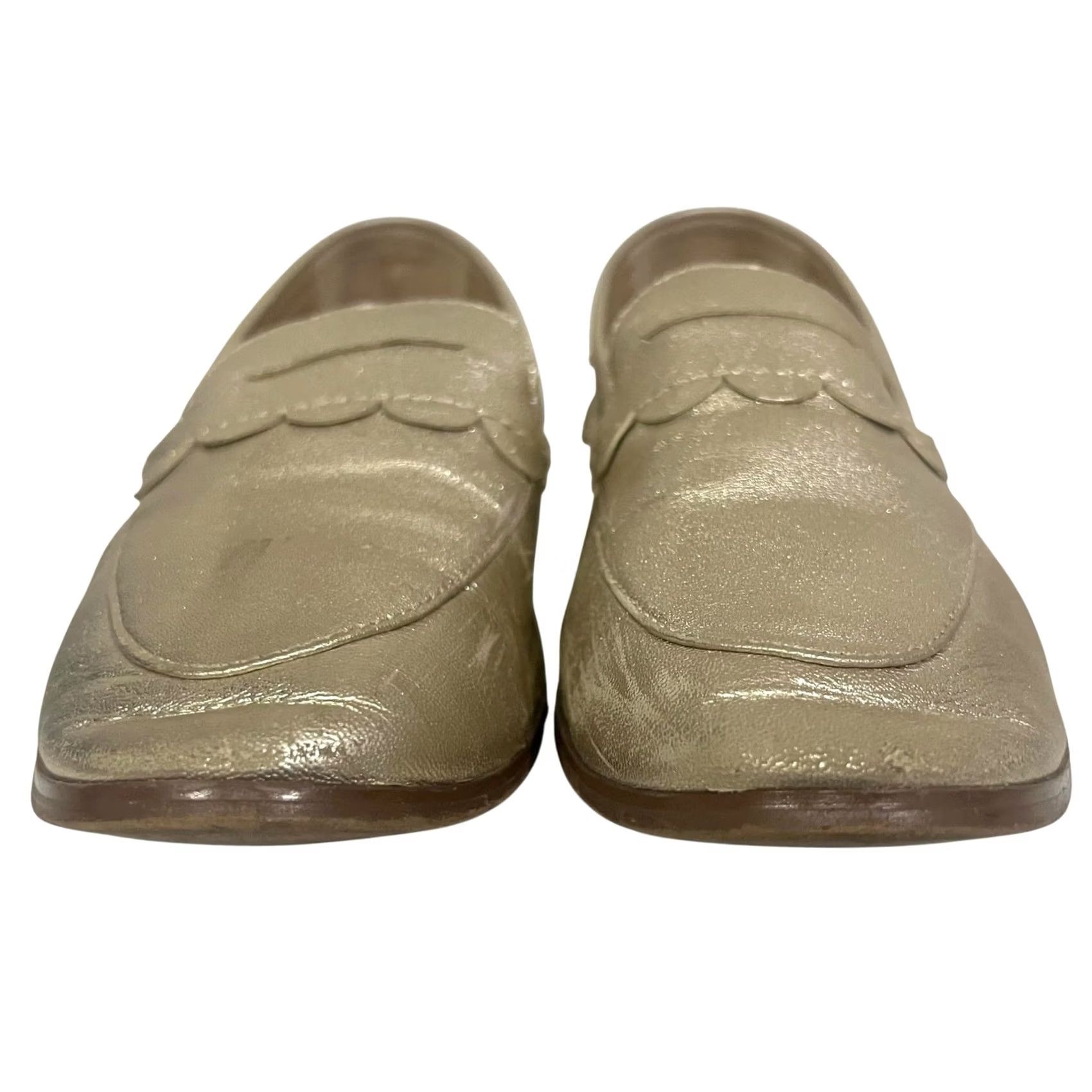 Banana Republic Banana Republic Metallic Gold Loafers Womens 7.5 Slip-On Scalloped Penny Size US 8 / IT 38 - 7 Thumbnail