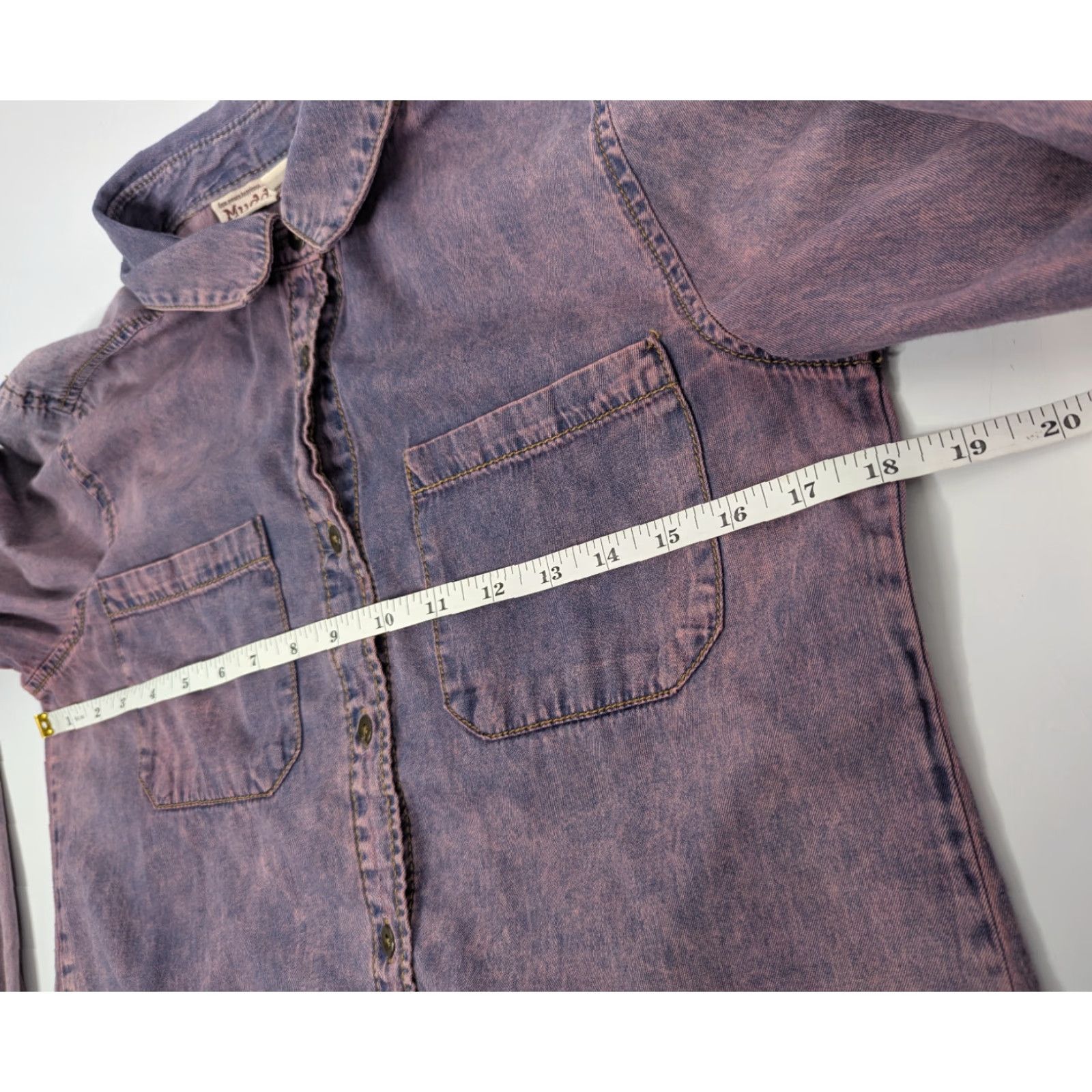 Denime VINTAGE Mudd Shirt Denim Purple Long Sleeve Button-Up Size M Womens Y2K Bohemian 90s Grunge Western Casual Workwear Denim Shirt Purple Medium Size M / US 6-8 / IT 42-44 - 6 Thumbnail