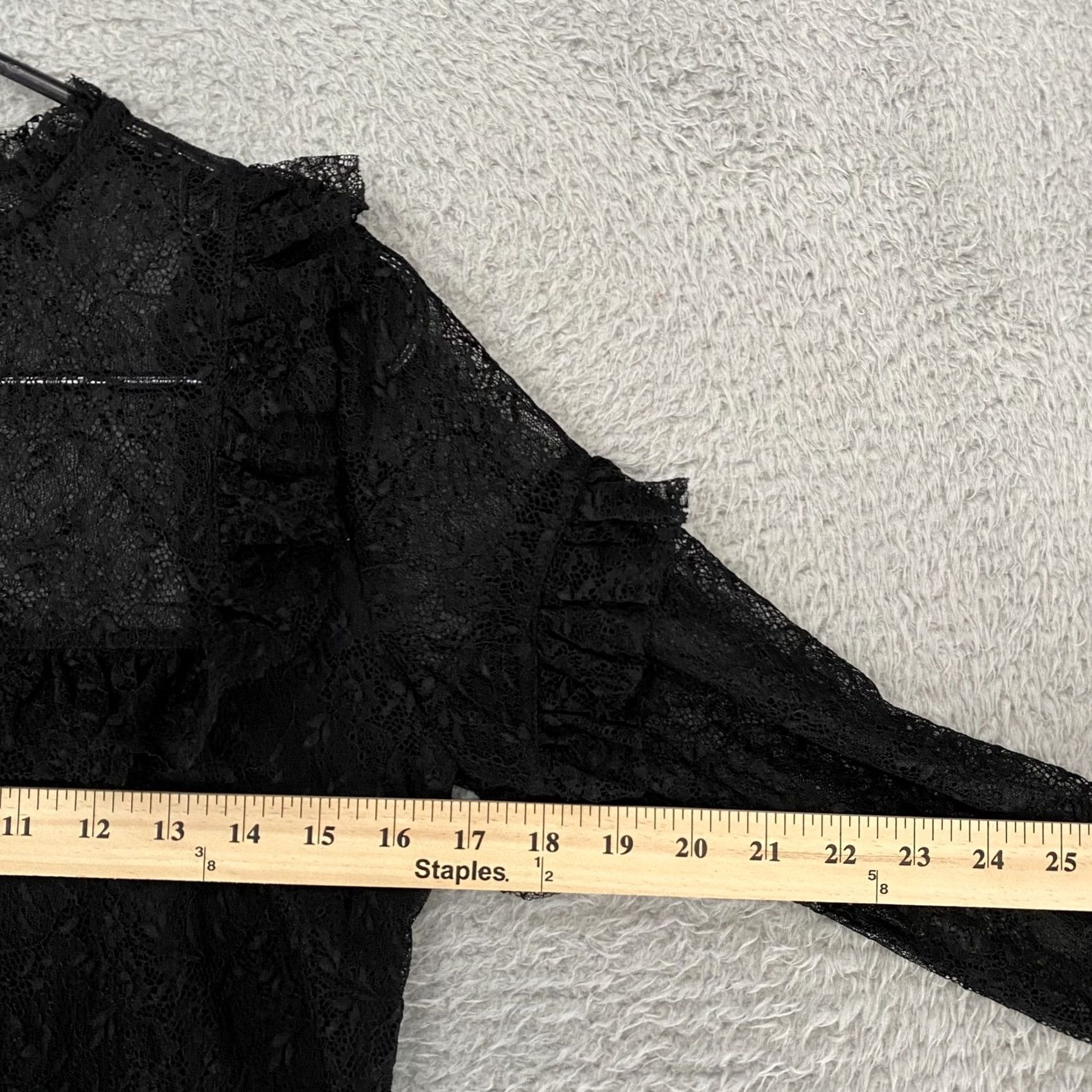 Vintage Audrey Parks Blouse Womens Small Lace Goth Victorian Y2K Floral Crew Neck Long Sleeve Ruffle Button Sheer Back Lined Black Size S / US 4 / IT 40 - 5 Thumbnail