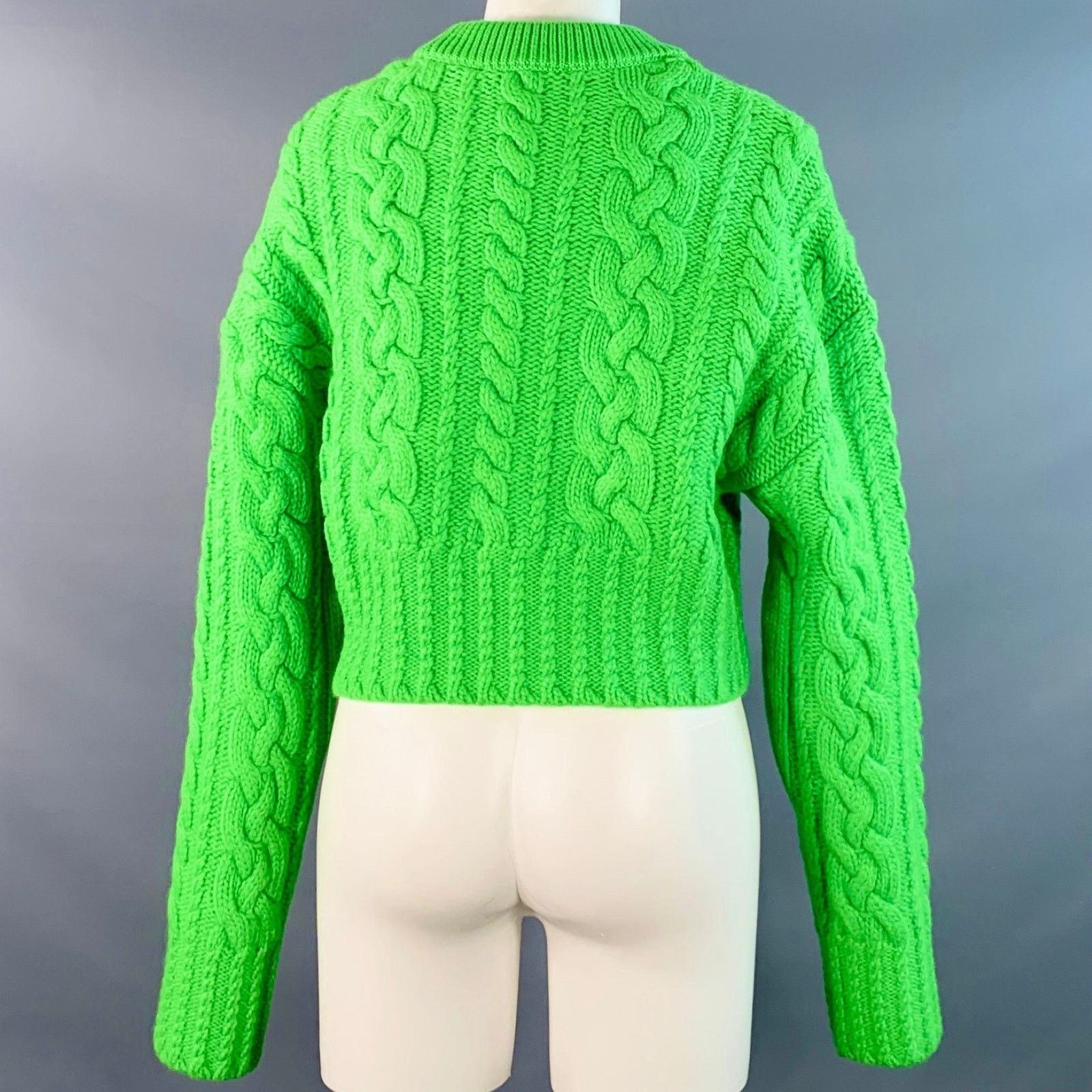 AMI Size M Lime Green Wool Cable Knit Cropped Sweater Size M / US 6-8 / IT 42-44 - 4 Thumbnail