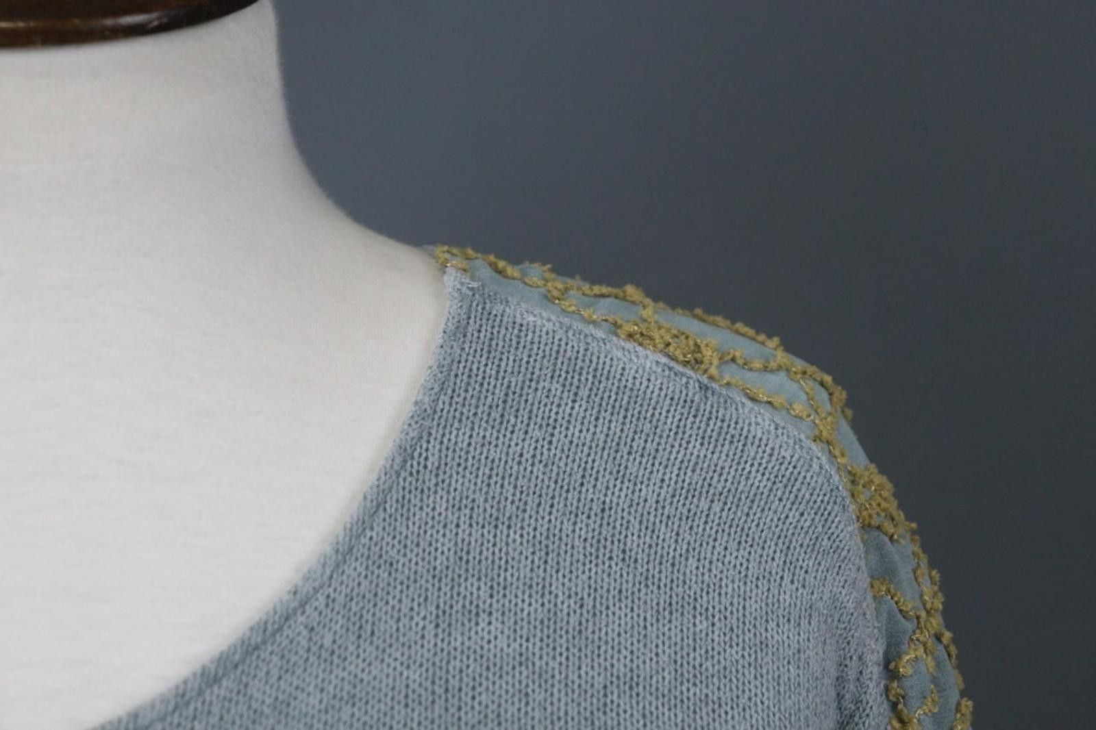 Designer Elisa Cavaletti Blue Knit Round Neck Shift Dress Size S Size S / US 4 / IT 40 - 7 Thumbnail