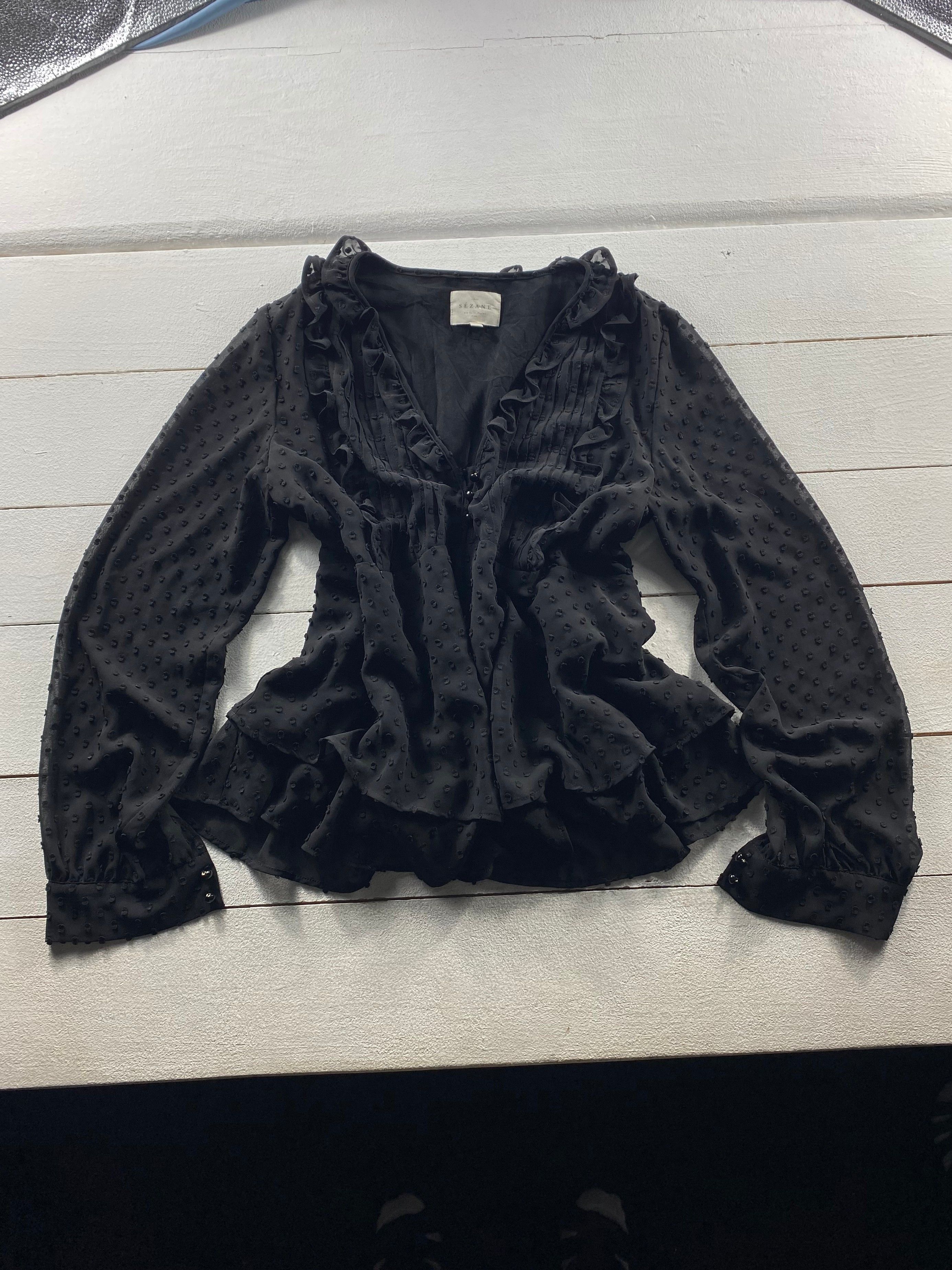 Sezane Sezane ABÉLIA WRAP BLOUSE two toned jacquard Black Floral