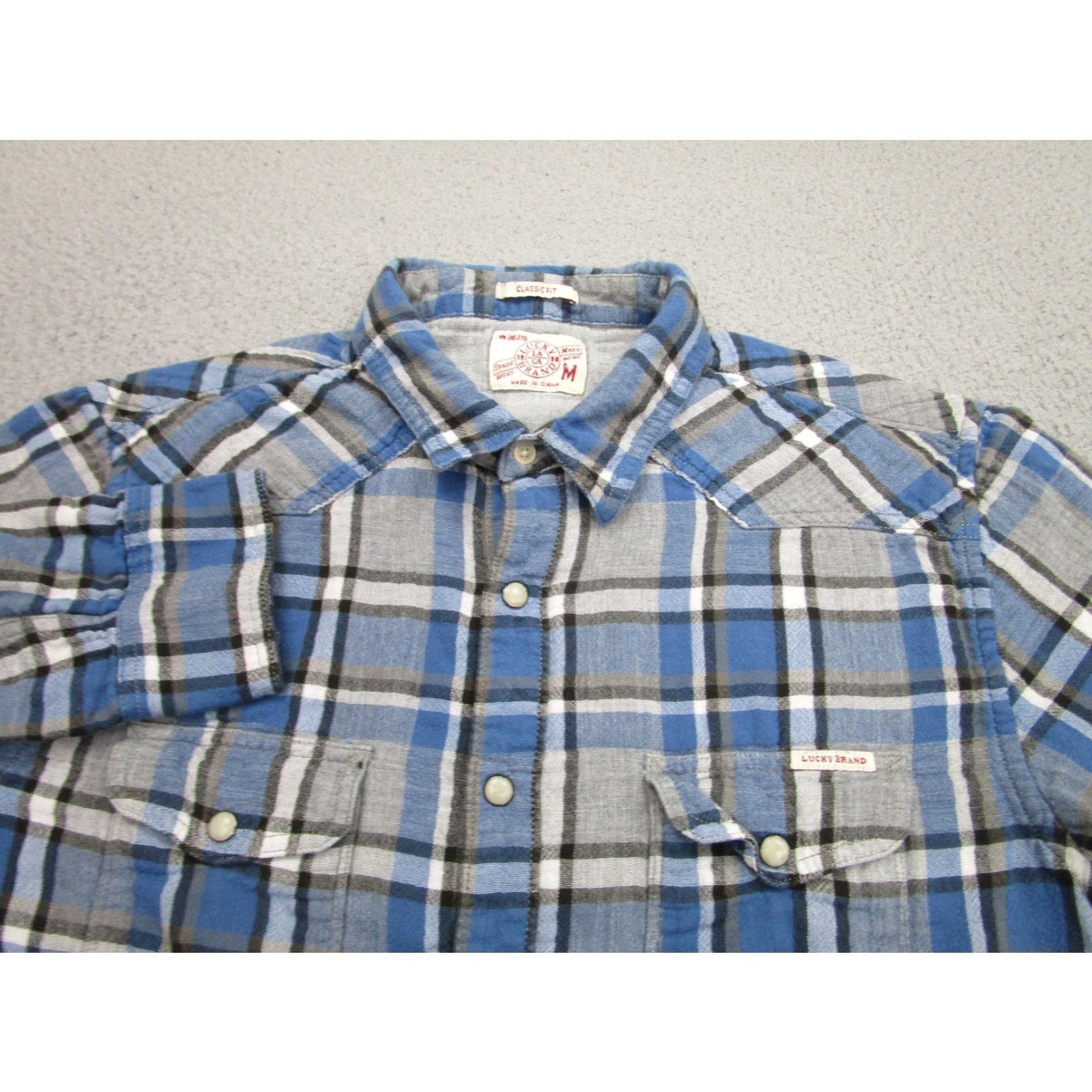 Lucky Brand Lucky Brand Shirt Mens Medium Blue Gray Plaid Classic Fit Snap Front Western Size US M / EU 48-50 / 2 - 3 Thumbnail
