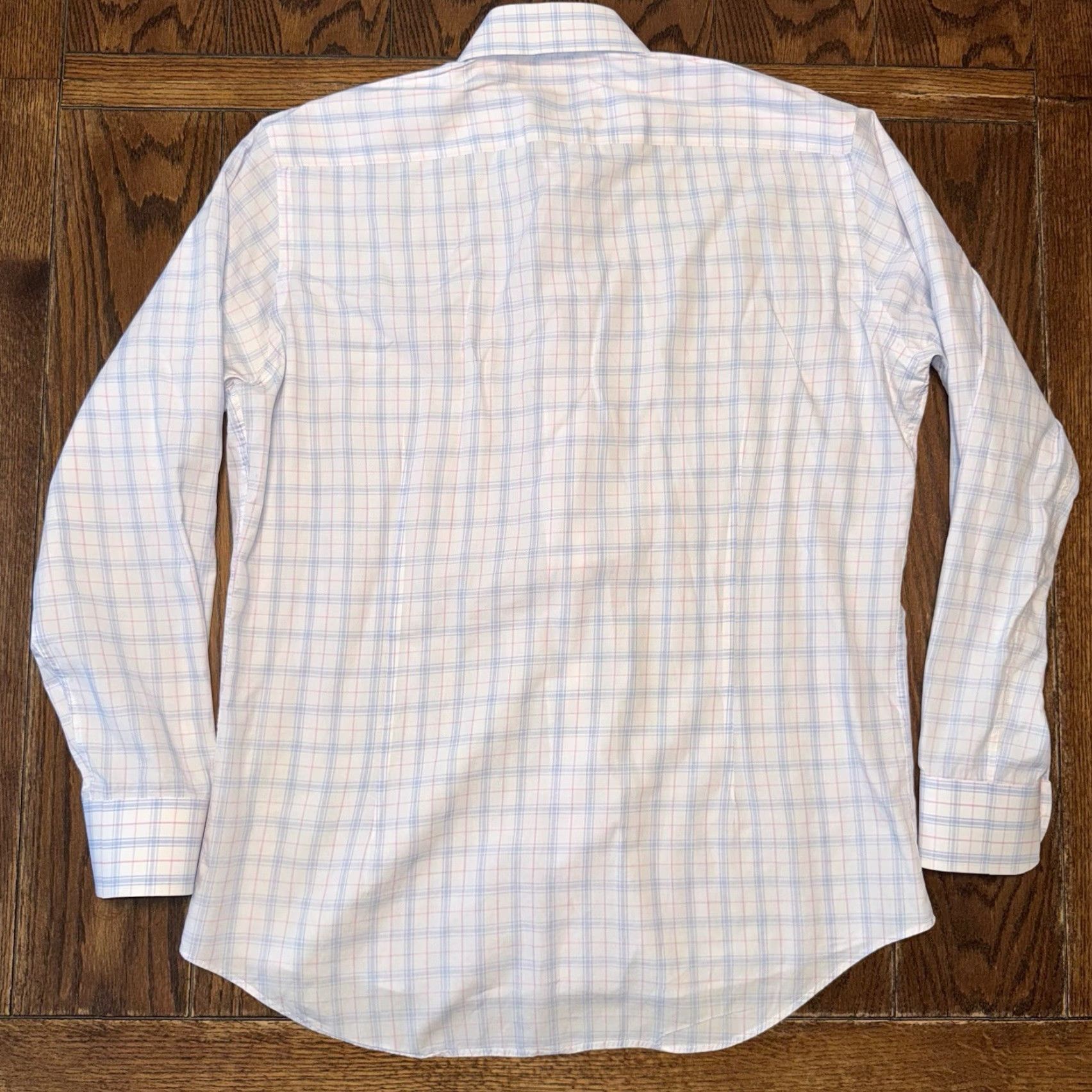 Pinko Ledbury Shirt Long Sleeve Button-Up Plaid Slim Fit Large 17 White Blue Pink Men Button Front, 100% Cotton, Regular 32.5x24.5, Slimming Size US XL / EU 56 / 4 - 6 Thumbnail