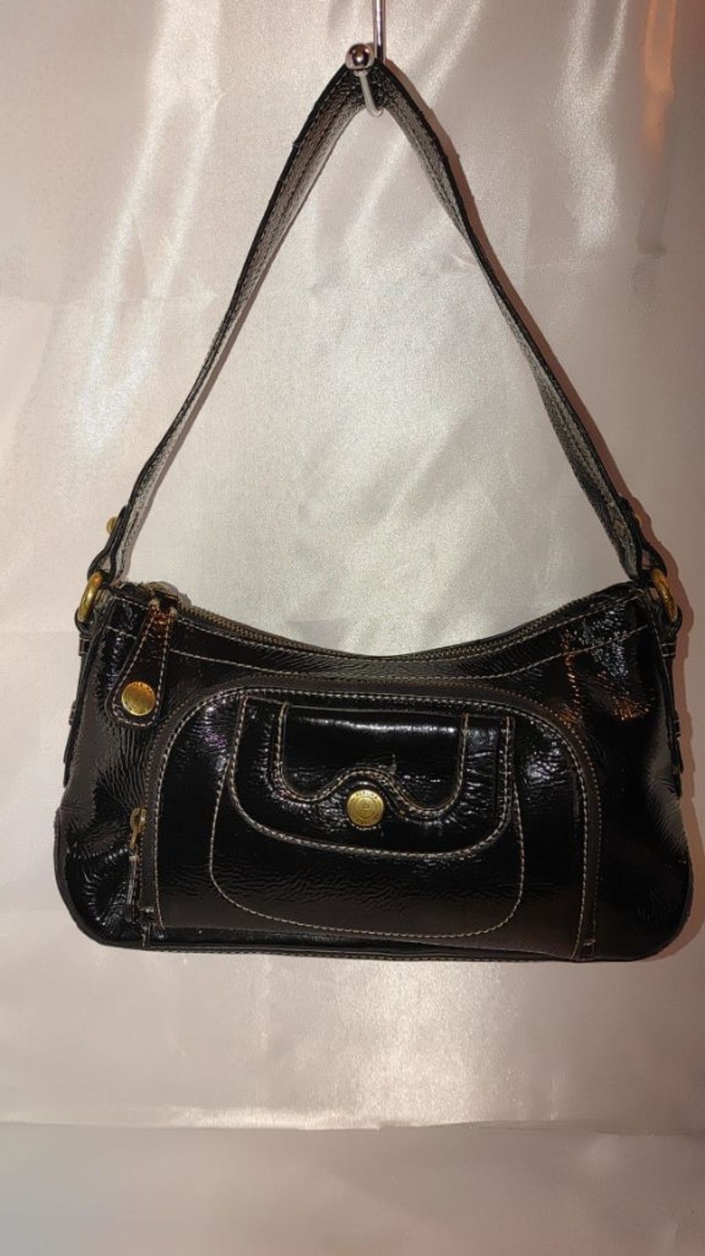 Vera Pelle Perlina New York Baguette Patent Leather Shoulder Bag Size ONE SIZE - 2 Thumbnail