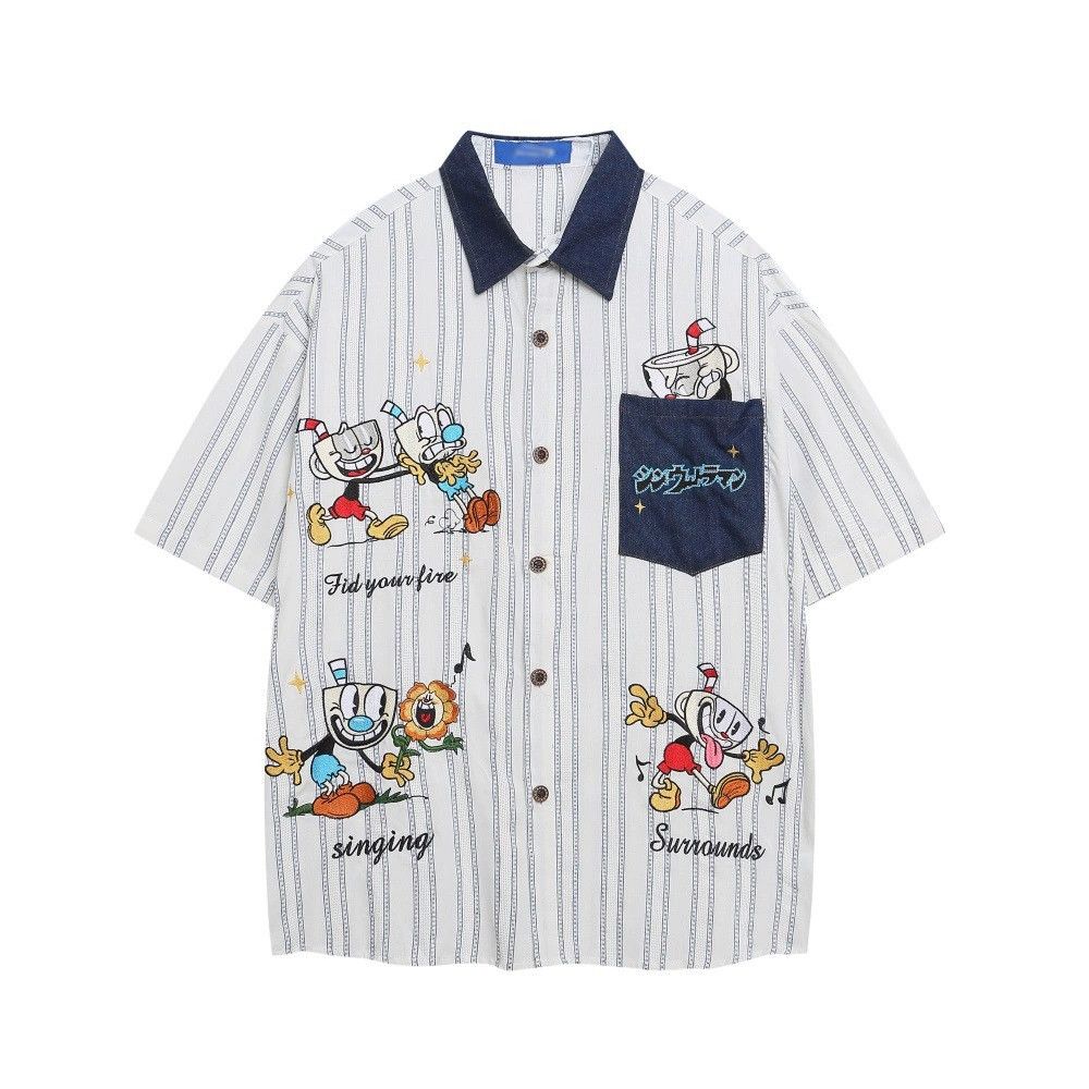 Vintage Men's pocket cartoon embroidered vertical striped shirt Size US M / EU 48-50 / 2 - 1 Thumbnail