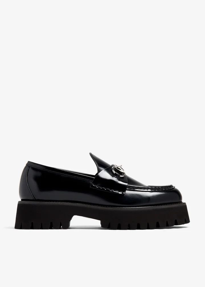 O1s1r1hb0726 Lug Sole Horsebit Loafers Shoes In Black, Women's (Size 10)