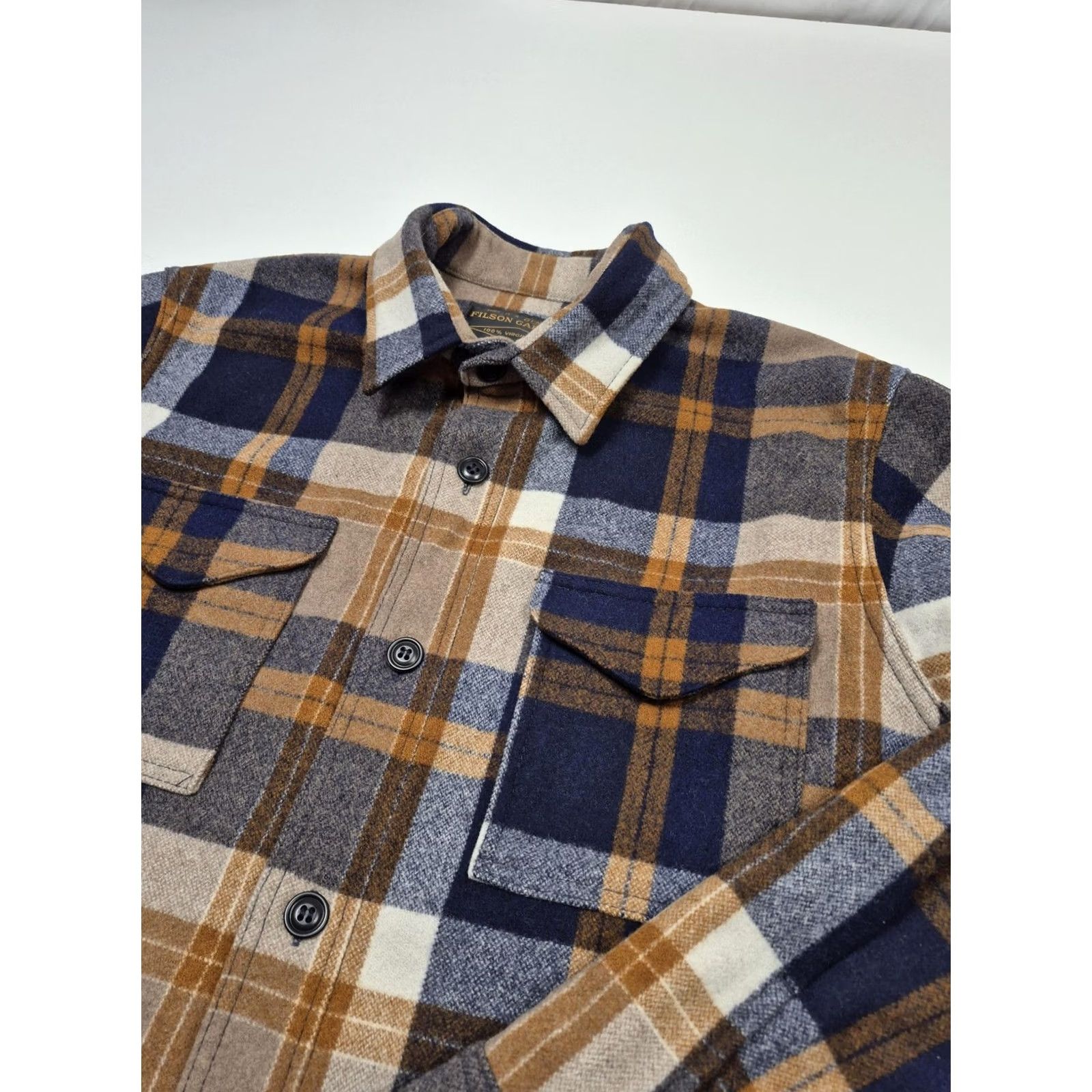 Filson VINTAGE Filson Wool Jac-Shirt LT Navy/Bronze Workwear Limited Edition Shirt Mens LT Heavyweight Flannel Plaid Size US L / EU 52-54 / 3 - 2 Thumbnail