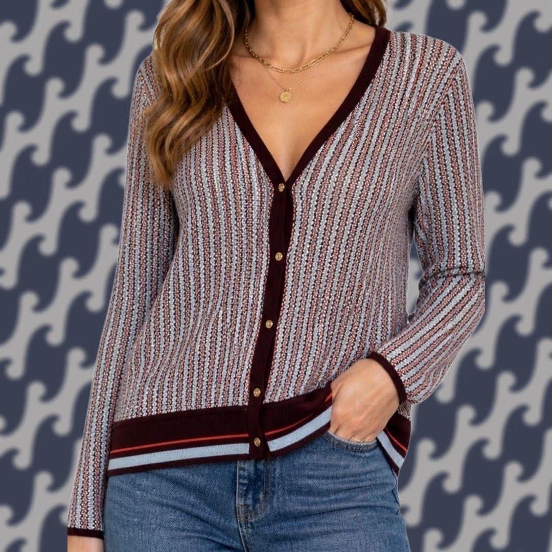 Tory Burch Tory Burch Cardigan Women’s XL Knit Multicolor Chevron Button Front V-Neck Office Casual Sweater Size XL / US 12-14 / IT 48-50 - 1 Thumbnail