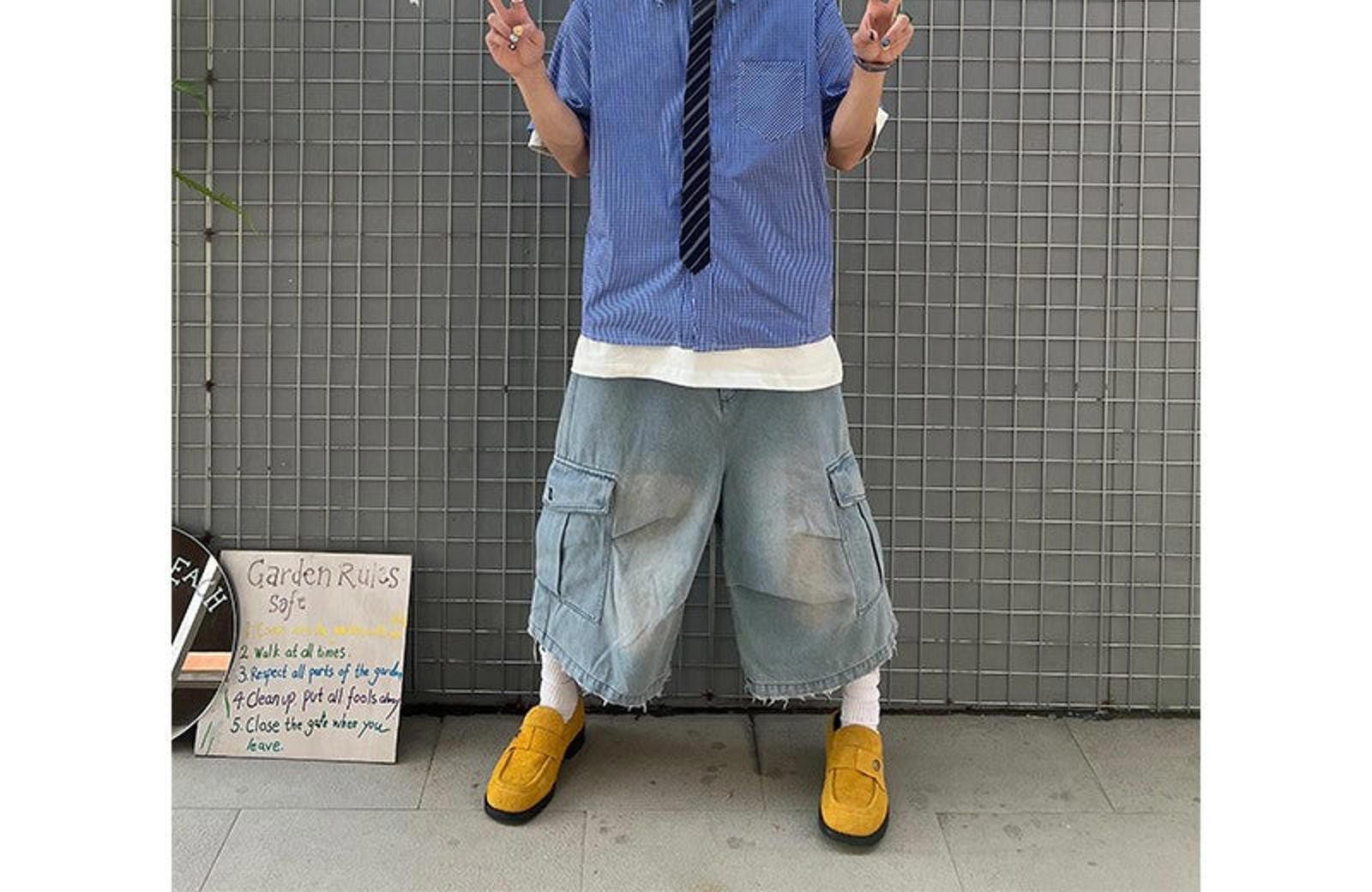 Jean × Vintage Oversized Pleated Double Knee Jorts, Baggy Jean Shorts Size US 33 - 5 Thumbnail