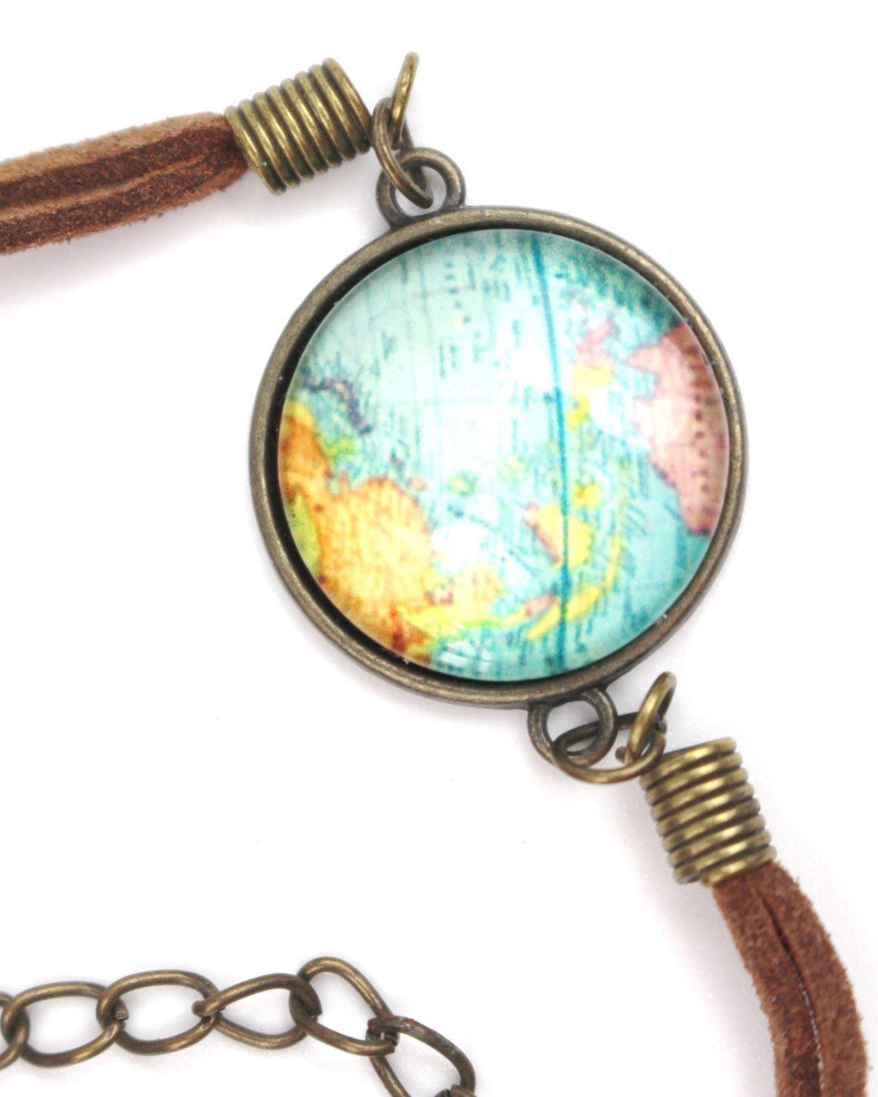 Vintage 2000S JAPANESE MADE WORLD MAP ADJUSTABLE LEATHER BRACELET Size ONE SIZE - 2 Thumbnail