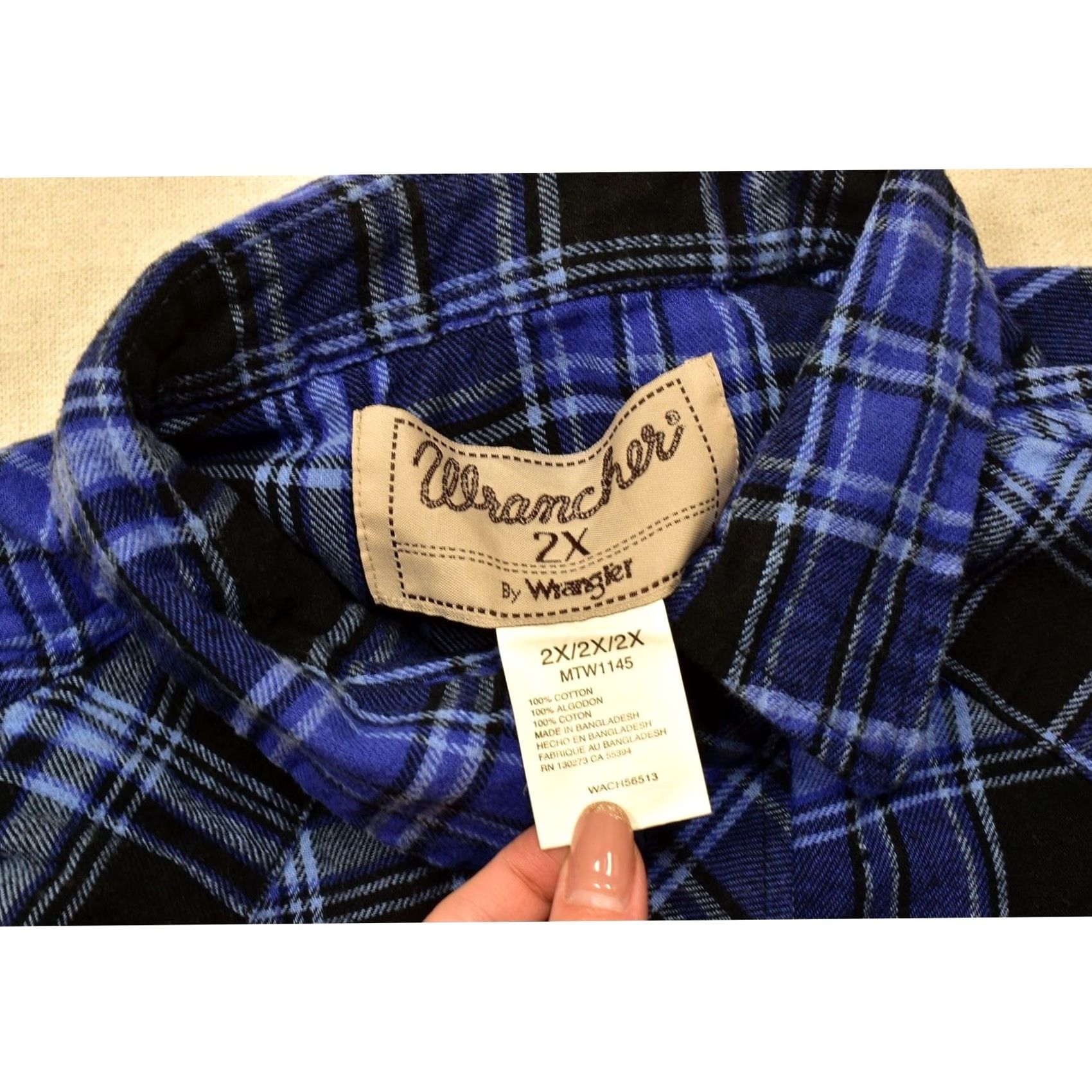 Wrangler WRANGLER Wrancher Men 2X Blue Black Plaid Flannel Western Pearl Snap Long Sleeve Shirt Size US XXL / EU 58 / 5 - 7 Thumbnail