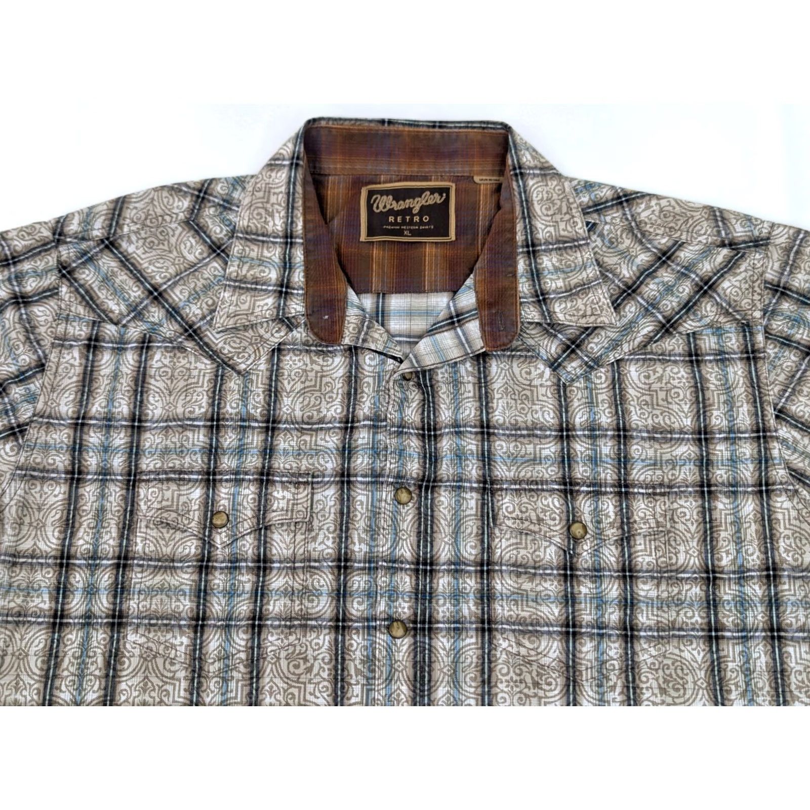 Wrangler VINTAGE Wrangler Retro Brushpopper Western Pearl Snap Shirt Men XL Plaid Beige Size US XL / EU 56 / 4 - 3 Thumbnail