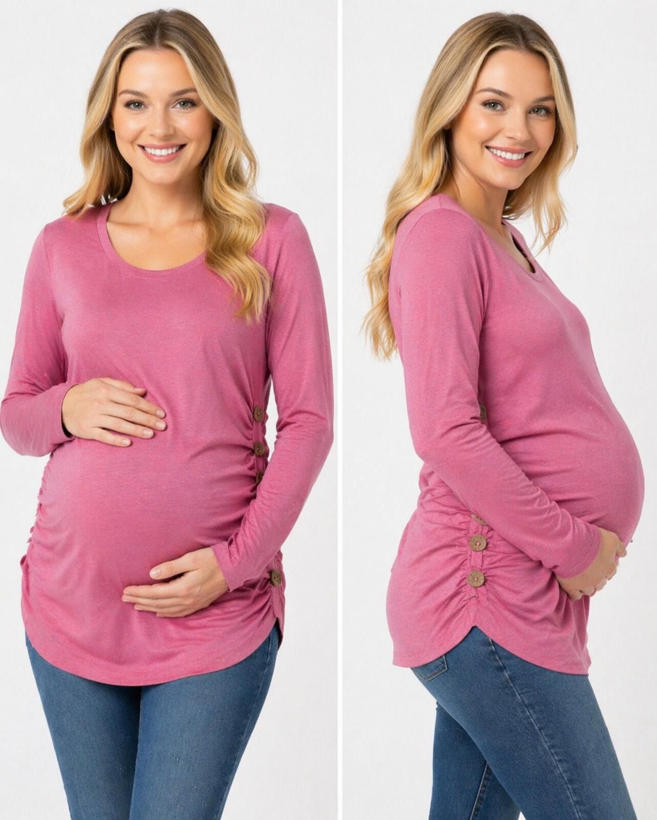 Other Pink Maternity Long Sleeve Ruched Side Button Top Small Size S / US 4 / IT 40 - 1 Thumbnail