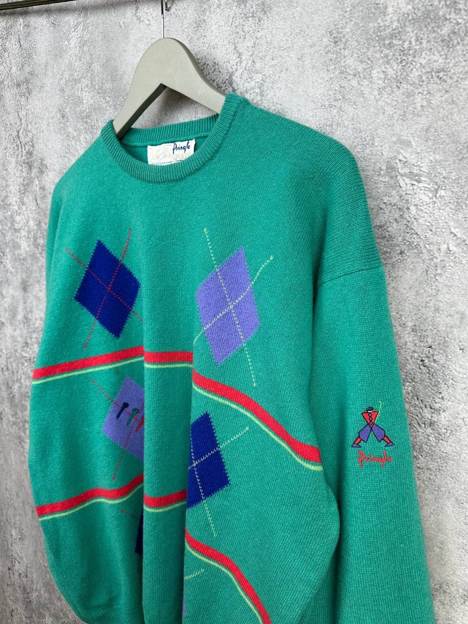 Pringle Of Scotland Pringle of Scotland Argyle Stripe Crew Wool Sweater Mentol Size US L / EU 52-54 / 3 - 5 Thumbnail