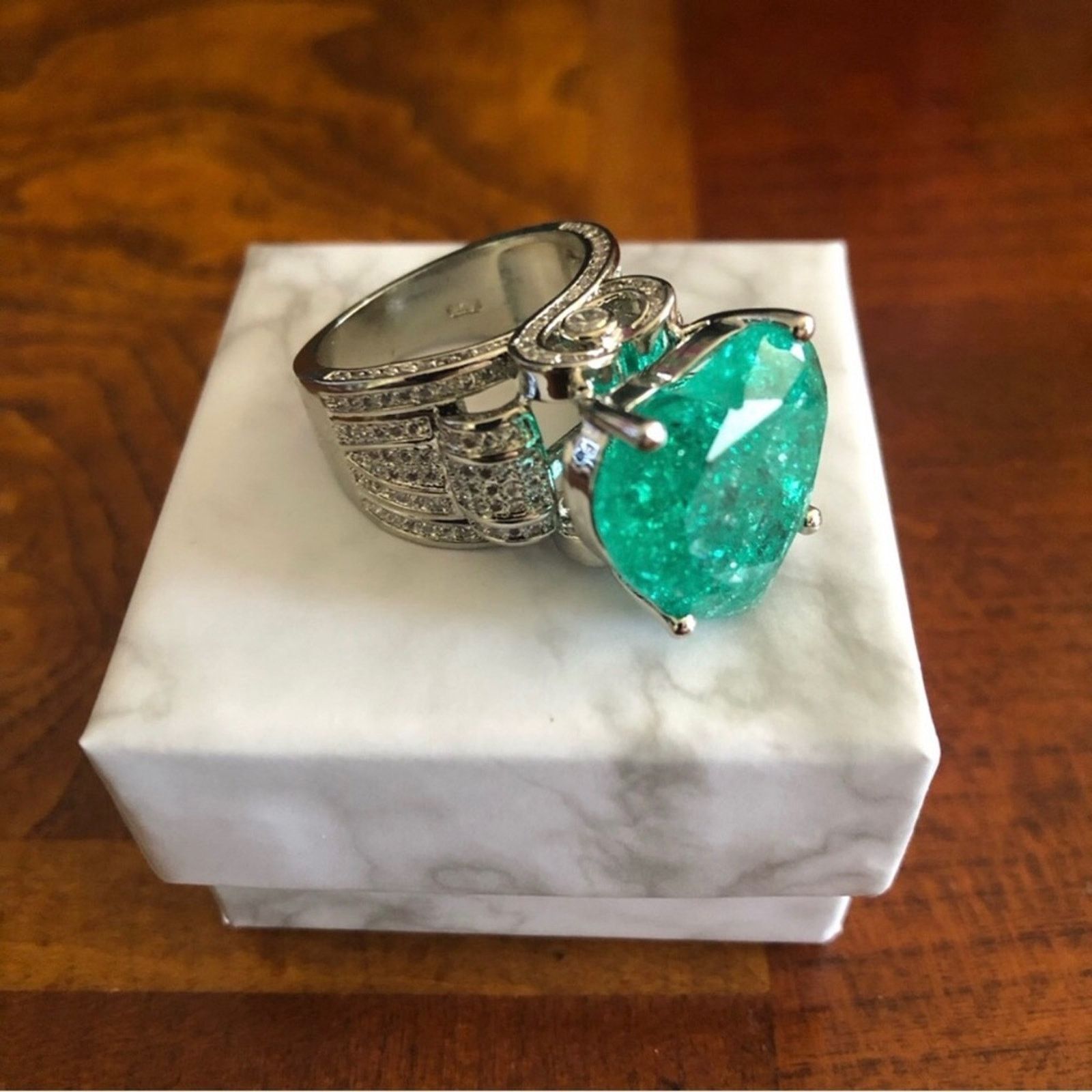 Other Ladies paraiba tourmaline emerald heart stone 925 ring 6 NIB Size ONE SIZE - 9 Thumbnail
