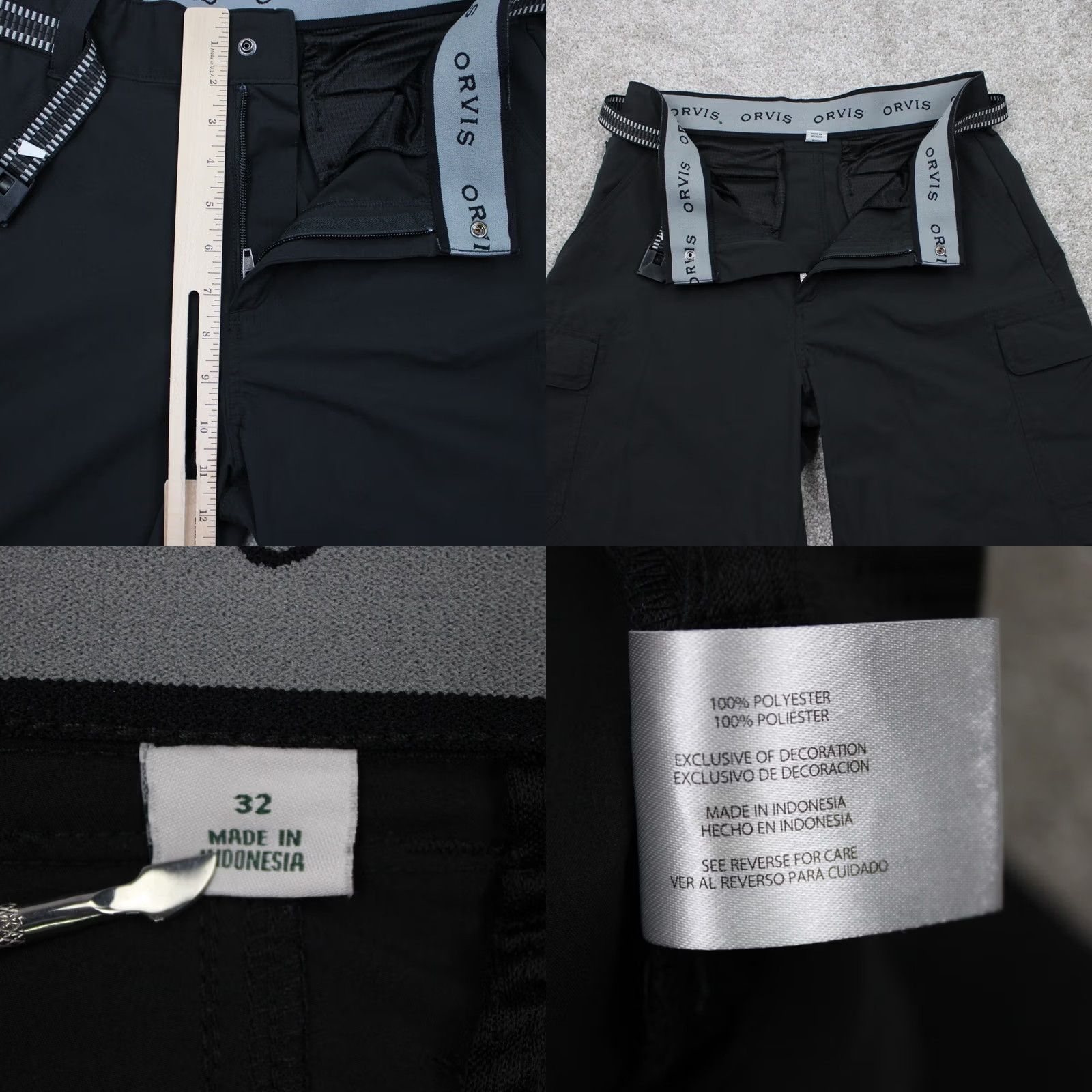 Orvis Orvis Mens 32 Black Belted Cargo Polyester Zip Pocket 9" Inseam Shorts Size US 32 / EU 48 - 8 Thumbnail