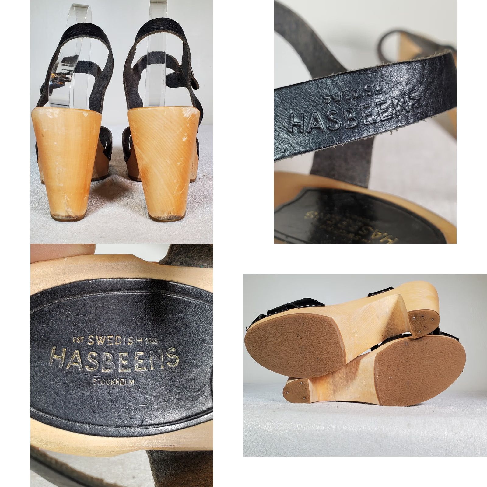 Swedish Hasbeens VINTAGE Swedish Hasbeens Suzanne Debutant Clogs Black Leather Sandals Women's US 10 (EU 40) Block Heel Buckle Ankle Strap Peep Toe Leather Upper Size US 10 / IT 40 - 8 Thumbnail