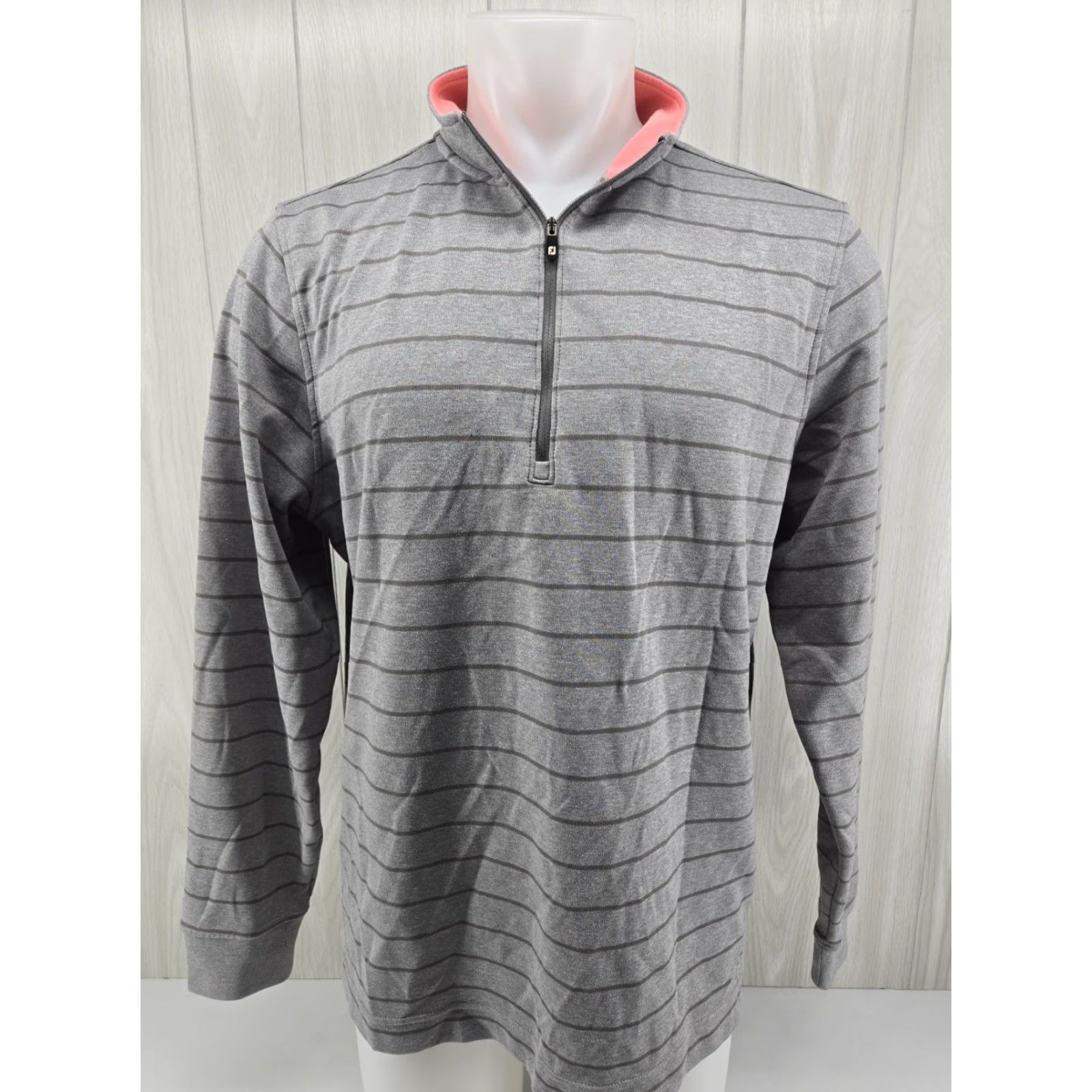 Footjoy FootJoy 1/4 Zip Golf Performance Sweatshirt Mens XL Gray Striped Pink Collar Size US XL / EU 56 / 4 - 2 Thumbnail