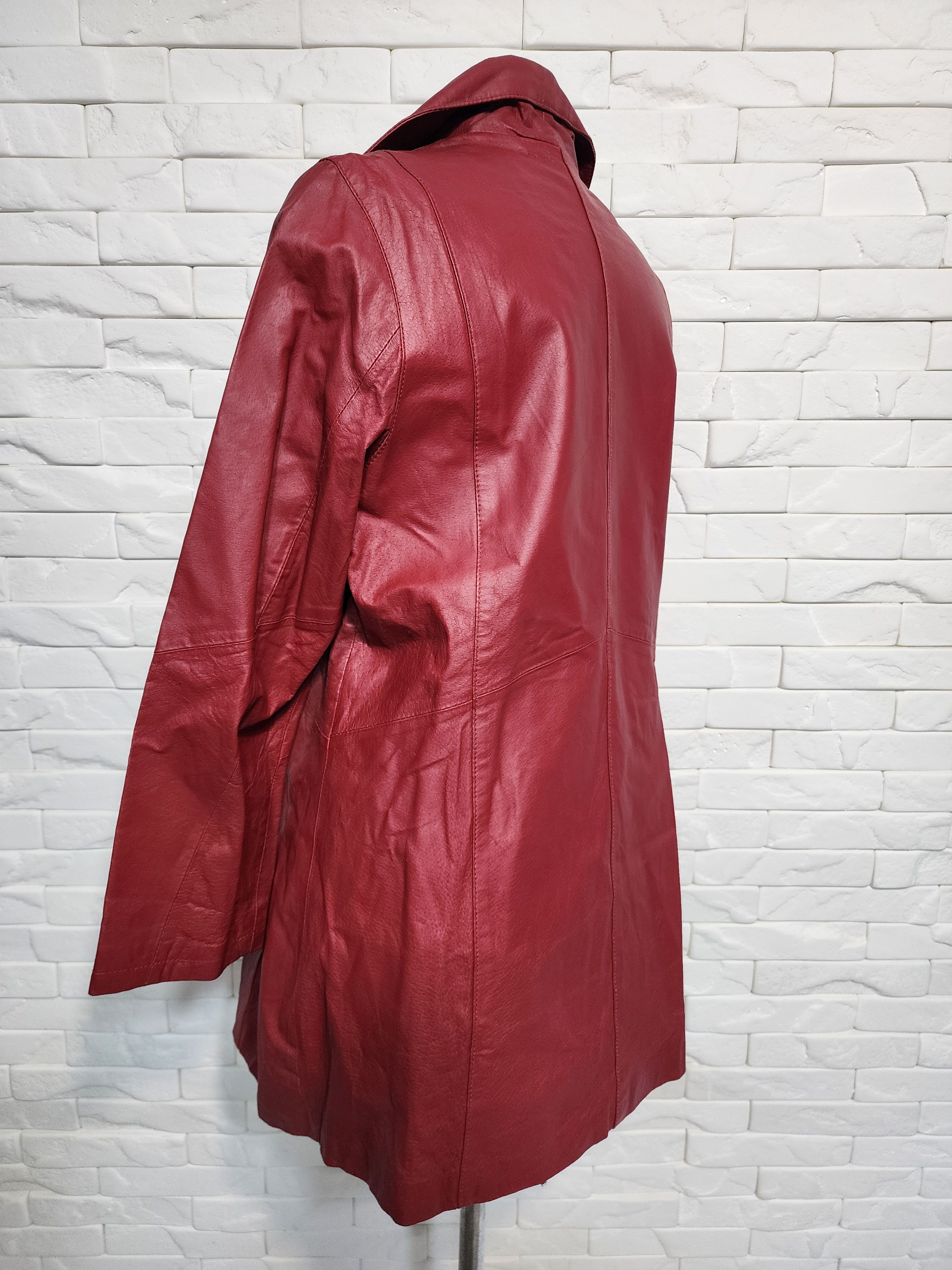Designer Long Red Leather Jacket: Size XL / US 12-14 / IT 48-50 - 6 Thumbnail
