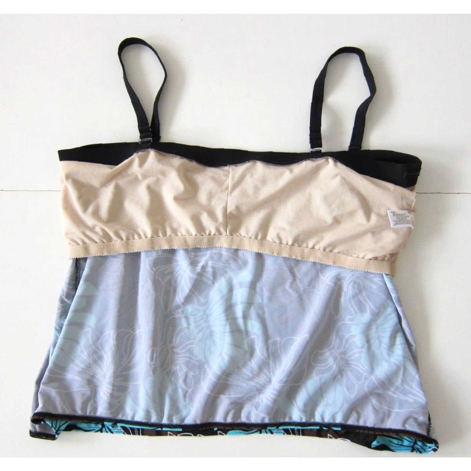 Silhouette VINTAGE Silhouette Tankini Swim Top Women UK 30 Black Brown Blue Floral Built In Bra Plus Size 30 Aloha Womens Size 4XL / US 24-26 - 5 Thumbnail