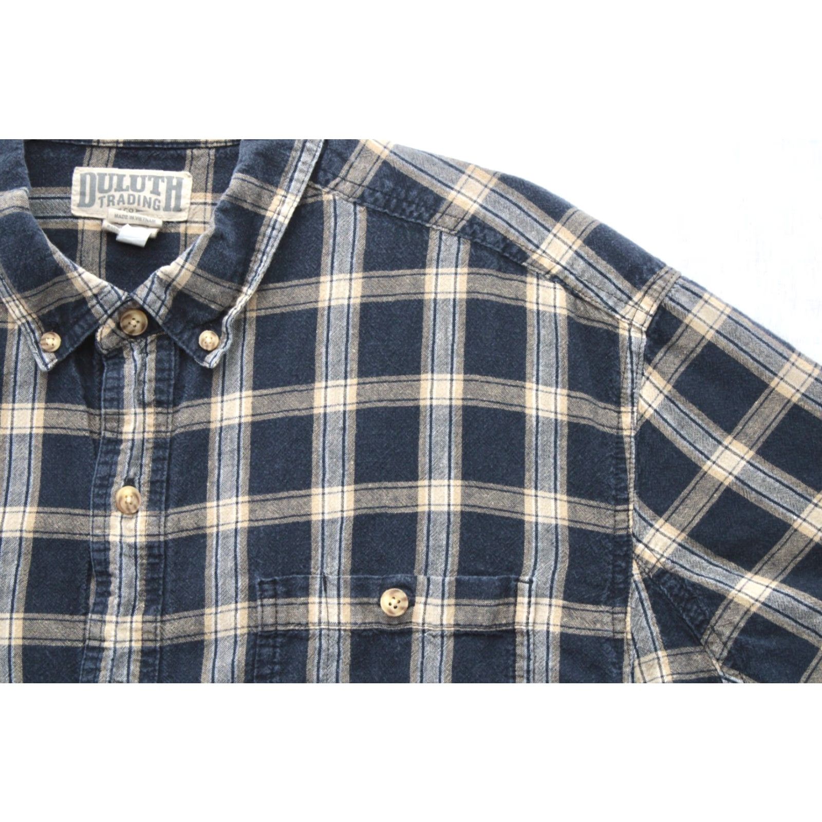 Vintage Duluth Shirt Men's XL Dark Blue Plaid Hemp Cotton Blend Short Sleeve Button Down Size US XL / EU 56 / 4 - 2 Thumbnail