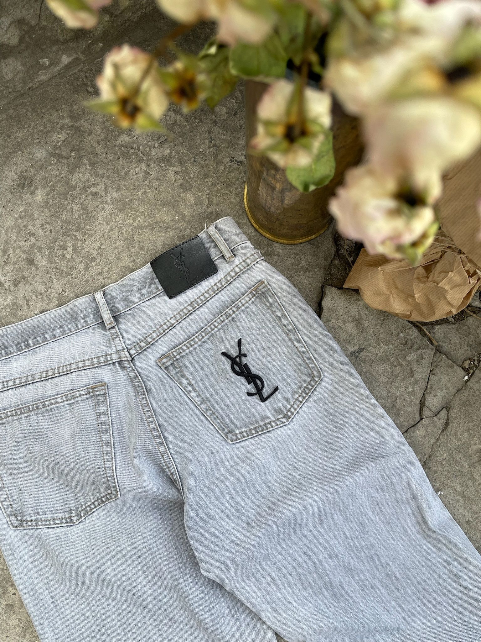 Vintage YSL Jeans Black logo Denim Pants Size US 30 / EU 46 - 1 Thumbnail