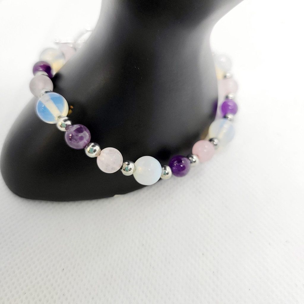 Handmade Natural Crystal rose quartz amethyst opalite bracelet set Size ONE SIZE - 6 Thumbnail