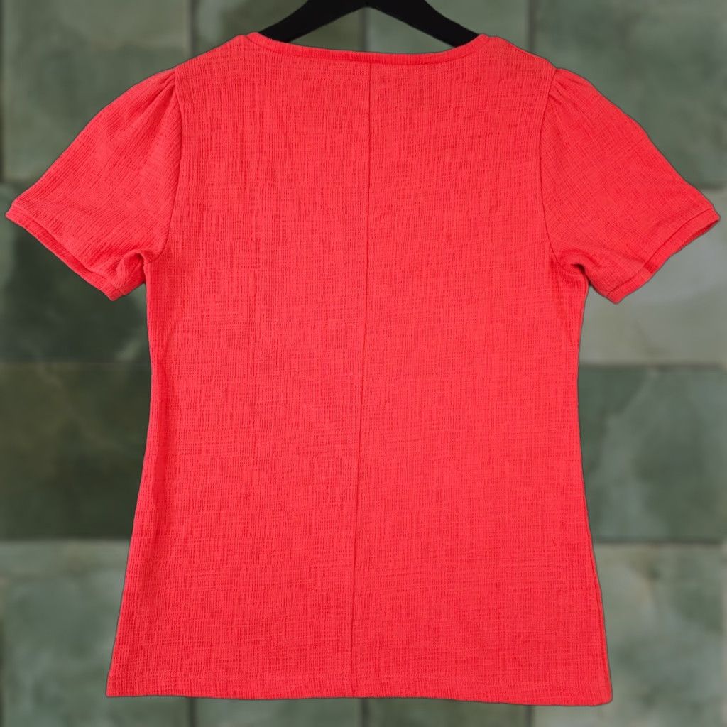 J.Crew J.CREW Shirt Womens Small Coral Puff Sleeve Textured Crew Neck Top Preppy Size S / US 4 / IT 40 - 1 Thumbnail