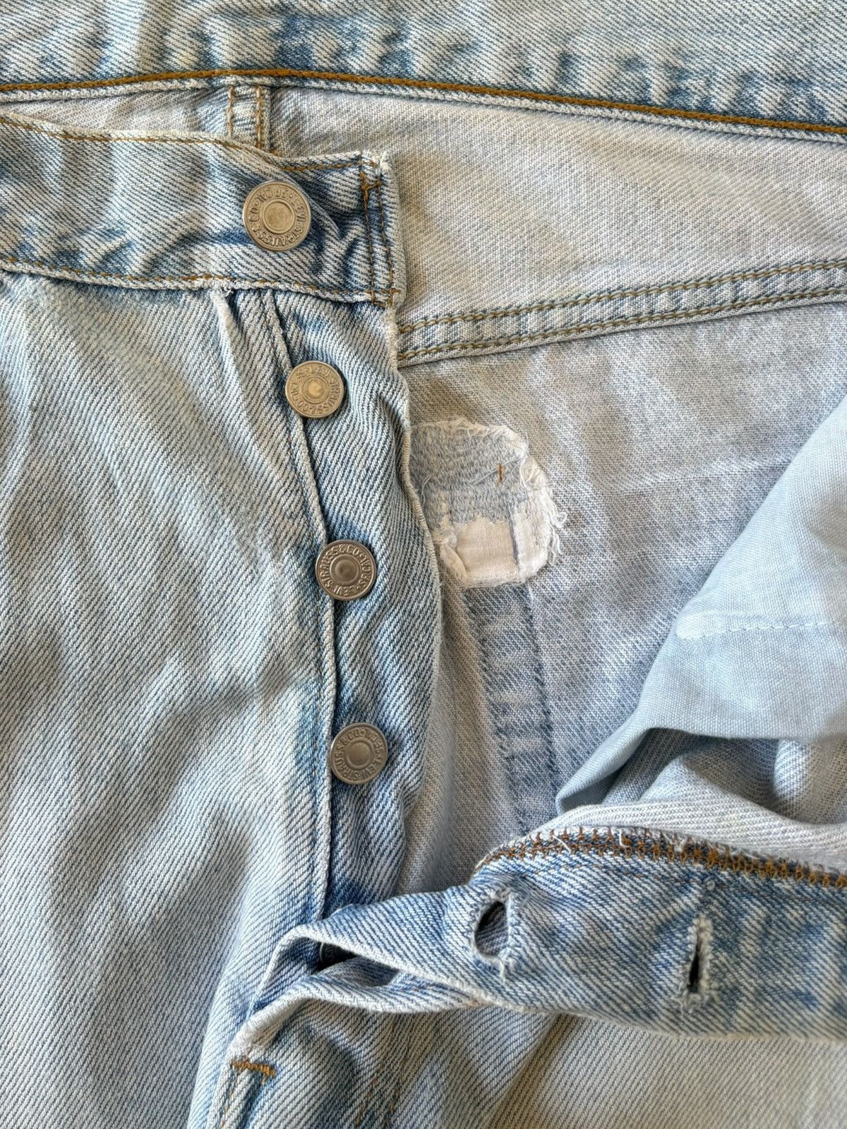 Levi's Vintage 90s Levis 501 Leopard Patched Distress Loose Jeans Size 33" - 5 Thumbnail