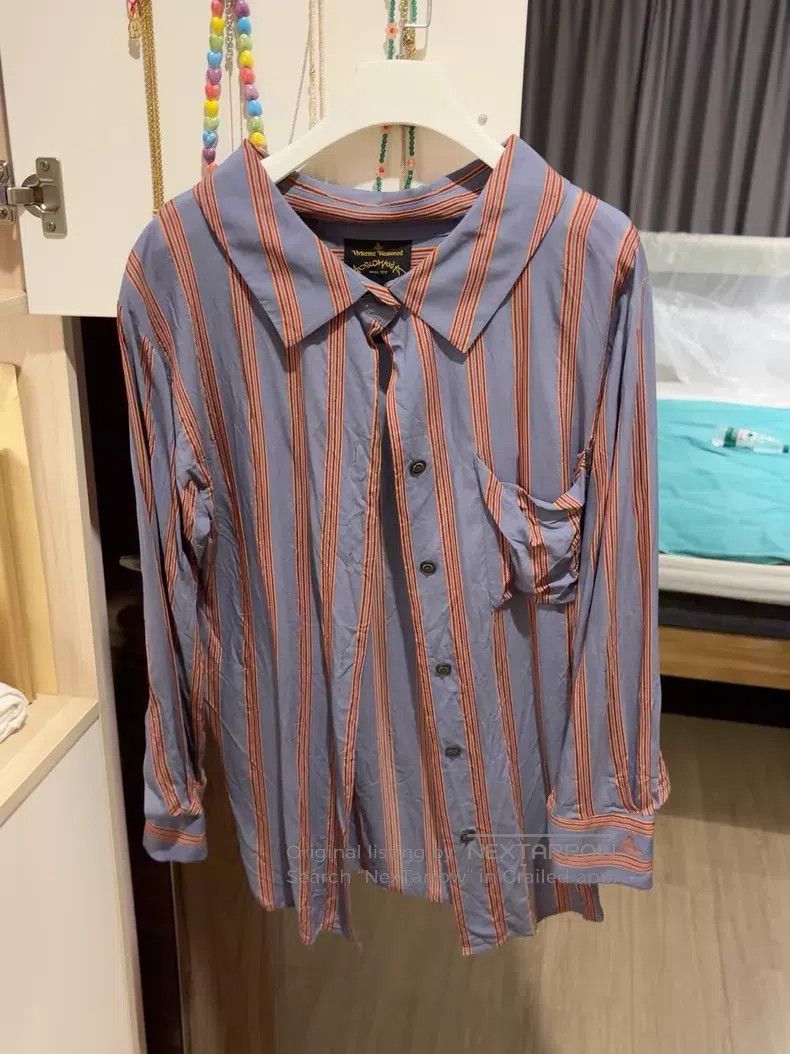 Vivienne Westwood Vivienne Westwood Blue and Orange Striped Long Sleeve Shir Size XS / US 0-2 / IT 36-38 - 1 Thumbnail