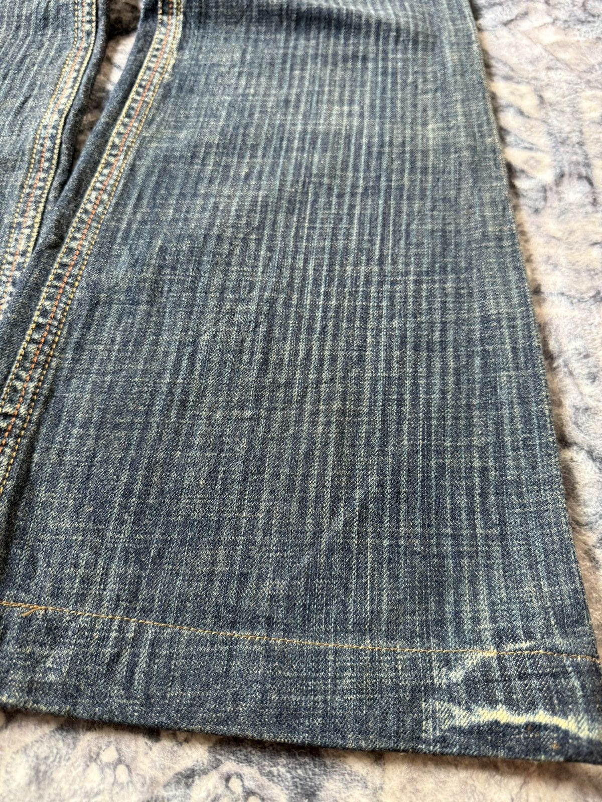 Le Grande Bleu (L.G.B.) Dear Heart Railroad Pinstripe Fade Flared Wide Leg Jeans Size US 28 / EU 44 - 8 Thumbnail