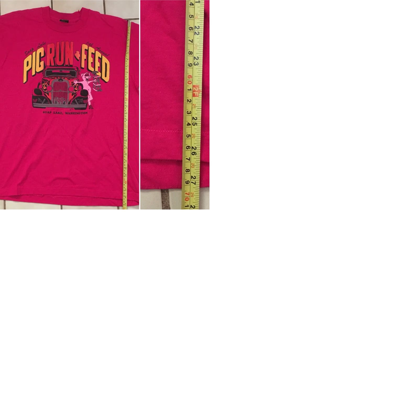 Vintage VINTAGE Screen Stars Best T Shirt XL Pink 1992 Soap Lake Pig Run & Feed Washington Unisex 1990s Graphic Tee Size US XL / EU 56 / 4 - 9 Thumbnail